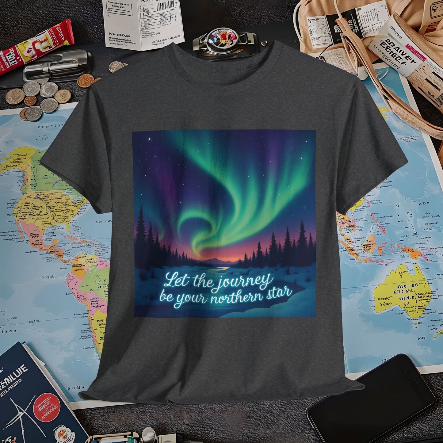 Northern Lights Journey Under the Starry Sky Air Travel T-Shirts | Jetsetter, Airport, and International Flight Tees