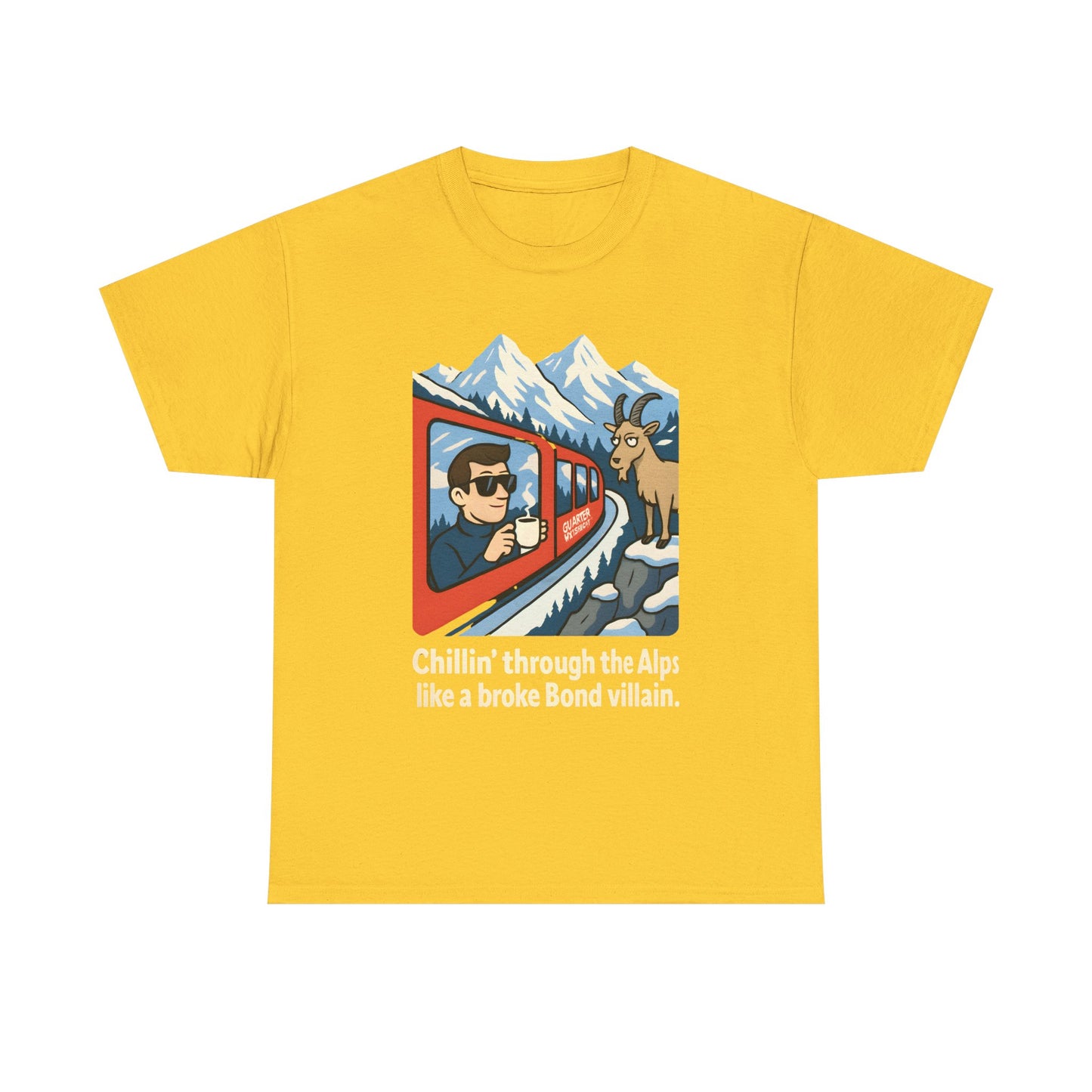 Glacier Express Chill Tee – Skeptical Goat in the Alps Vibe Road Trip & Vehicle Travel T-Shirts | Car, RV, and Motorcycle Adventure Tees