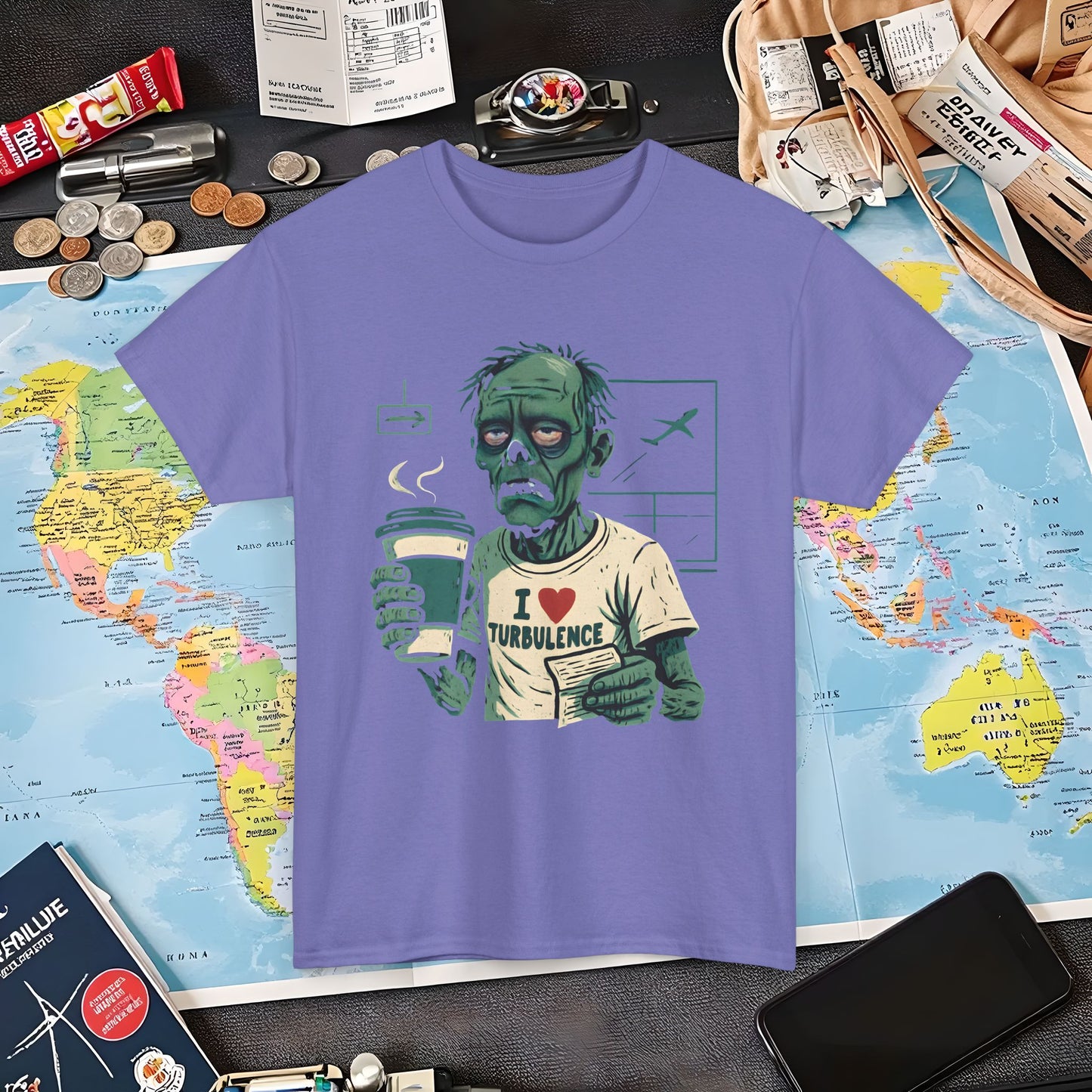 I Love Turbulence – Exhausted Zombie Traveler Coffee Tee Air Travel T-Shirts | Jetsetter, Airport, and International Flight Tees