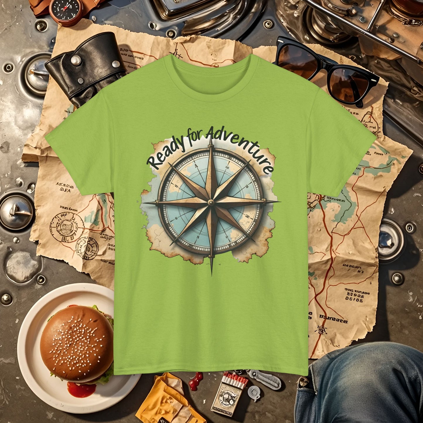 Ready for Adventure Compass Road Trip & Vehicle Travel T-Shirts | Car, RV, and Motorcycle Adventure Tees