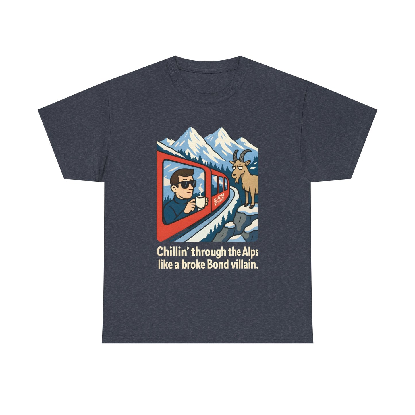 Glacier Express Chill Tee – Skeptical Goat in the Alps Vibe Road Trip & Vehicle Travel T-Shirts | Car, RV, and Motorcycle Adventure Tees