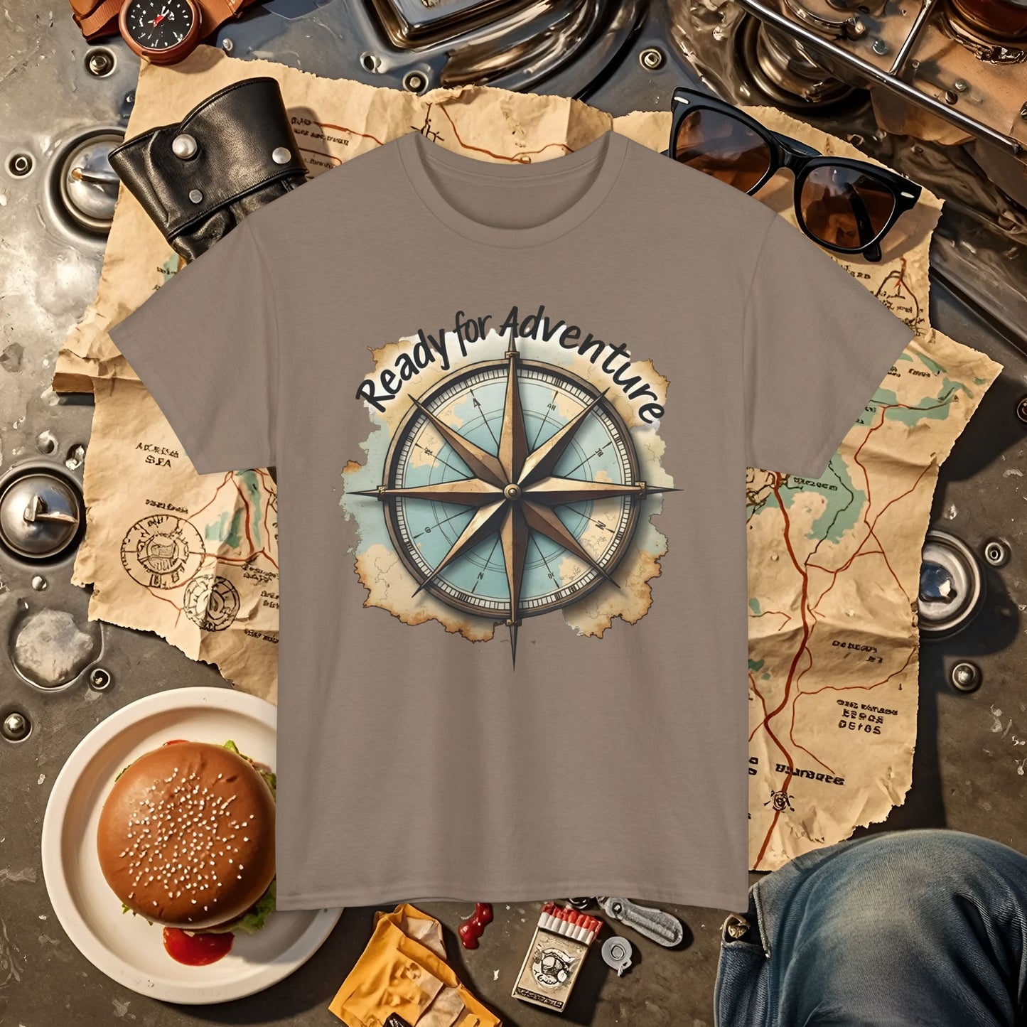 Ready for Adventure Compass Road Trip & Vehicle Travel T-Shirts | Car, RV, and Motorcycle Adventure Tees