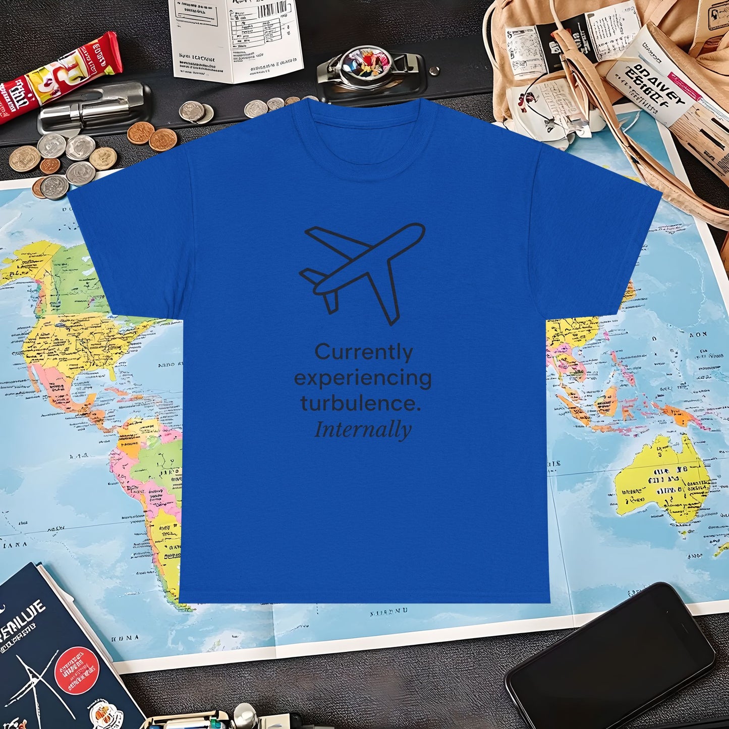 Currently Experiencing Turbulence Internally Tee – Minimalist Airplane Quote Shirt Air Travel T-Shirts | Jetsetter, Airport, and International Flight Tees