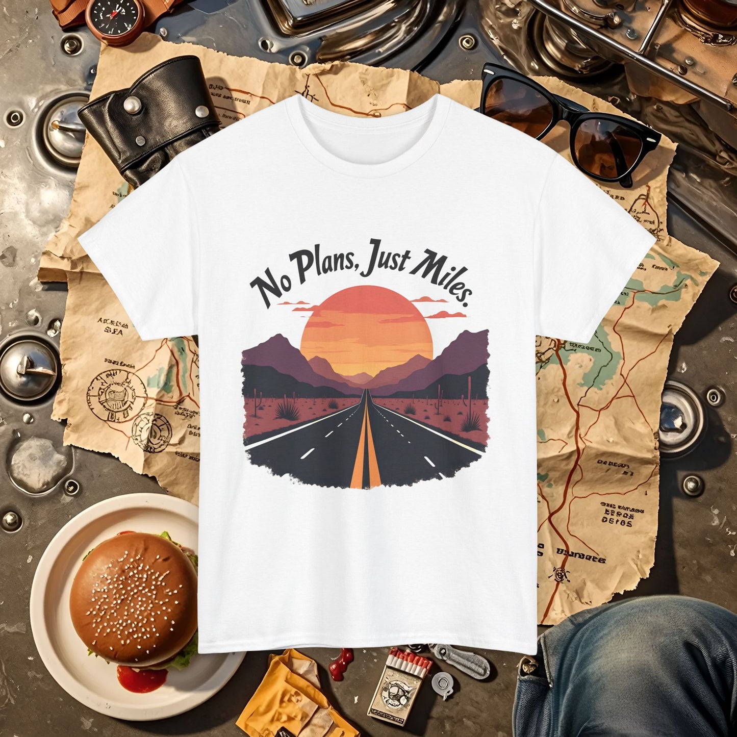 No Plans, Just Miles Adventure Road Unisex Cotton Tee - Travel Shirt, Road Trip Tee, Travel Lover Gift, Nature Lover Shirt, Vacation T-Shirt, Charity Donation
