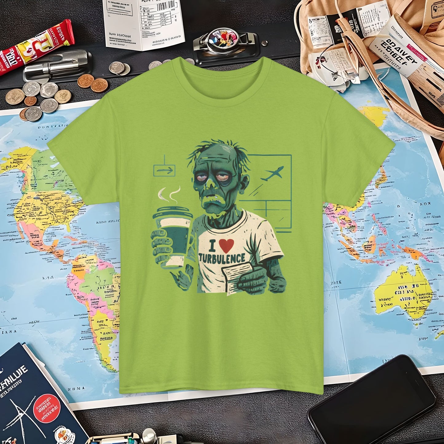 I Love Turbulence – Exhausted Zombie Traveler Coffee Tee Air Travel T-Shirts | Jetsetter, Airport, and International Flight Tees