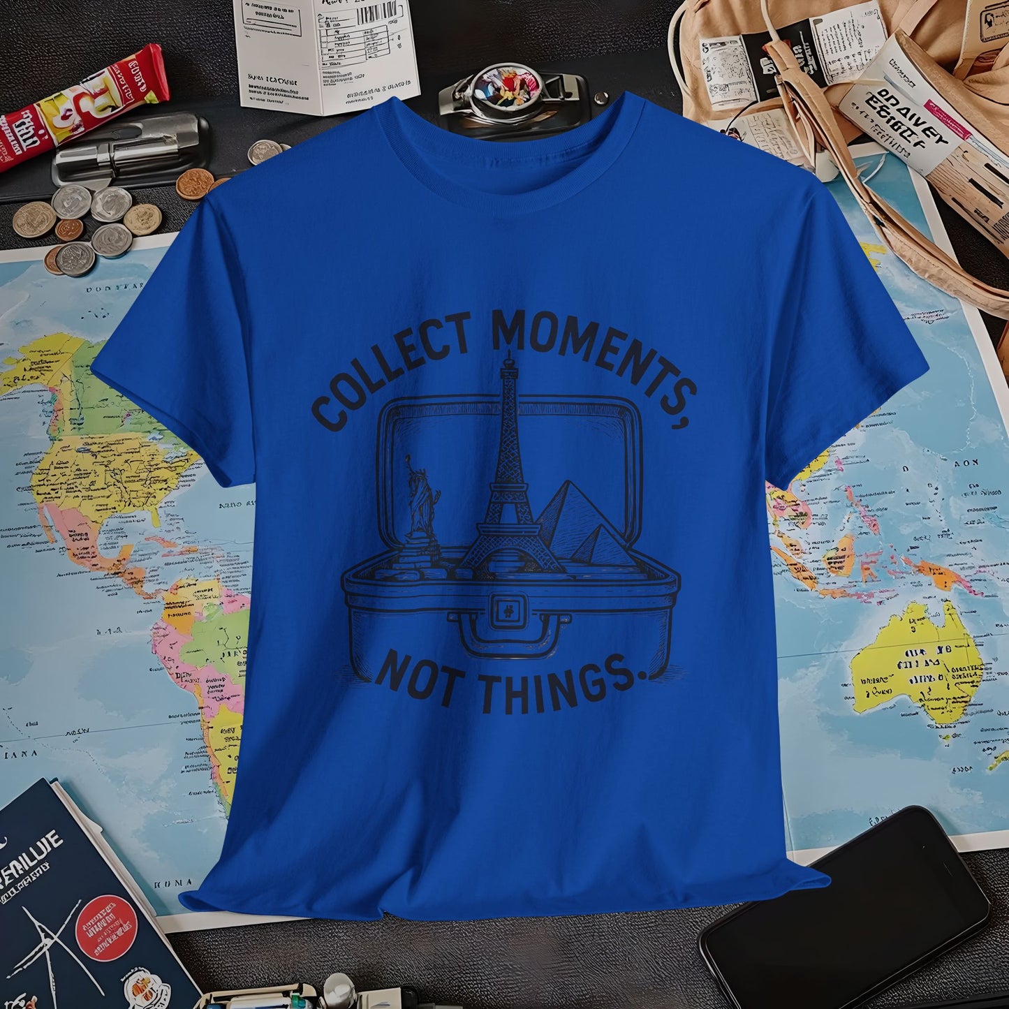 Collect Moments, Not Things T-Shirt – Inspirational Travel Quote Design Air Travel T-Shirts | Jetsetter, Airport, and International Flight Tees