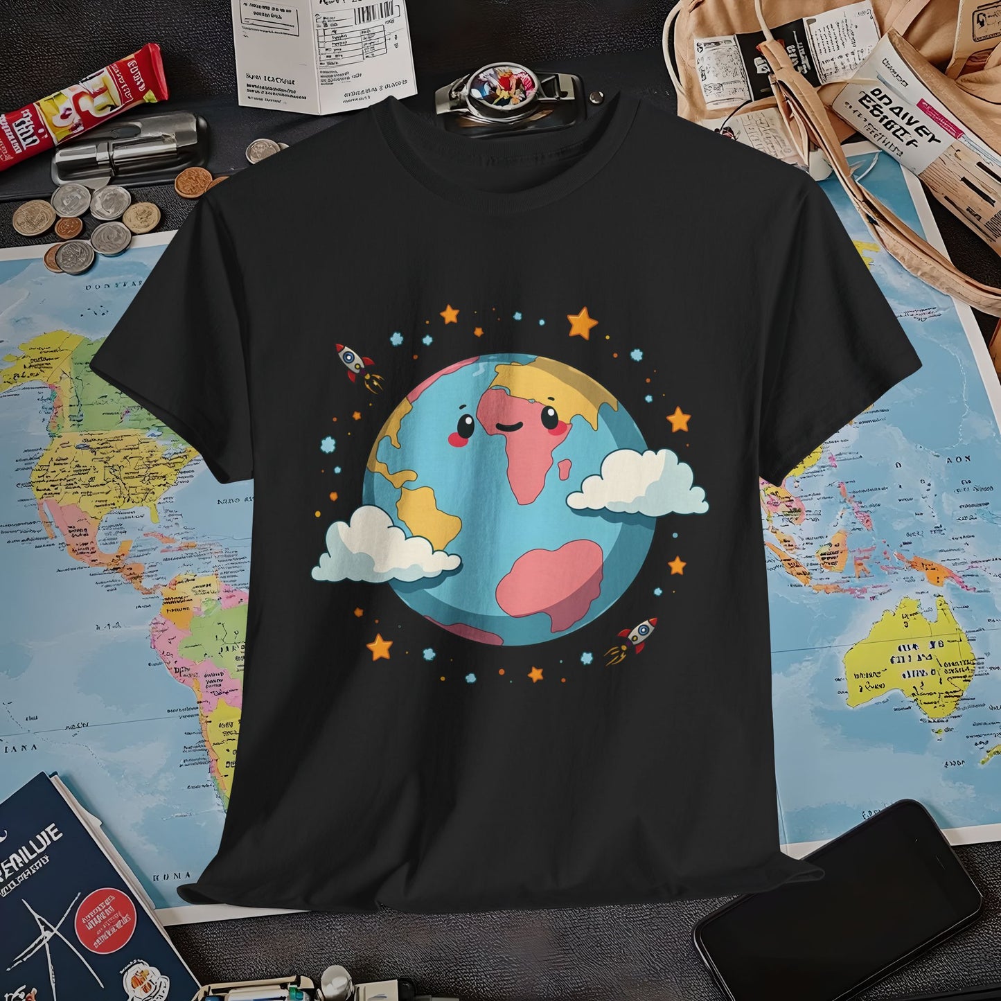 Kawaii Globe Air Travel T-Shirts | Jetsetter, Airport, and International Flight Tees