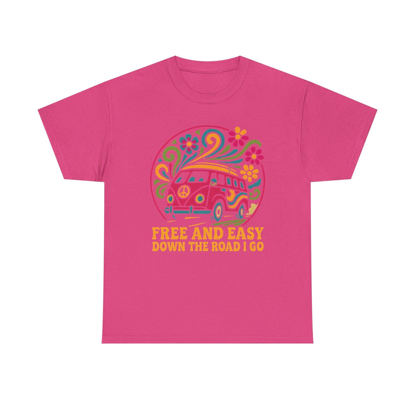 Free and Easy T-Shirt – Retro Hippie Van with Floral Freedom Vibes