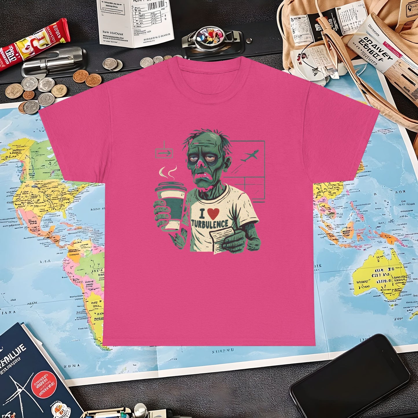 I Love Turbulence – Exhausted Zombie Traveler Coffee Tee Air Travel T-Shirts | Jetsetter, Airport, and International Flight Tees