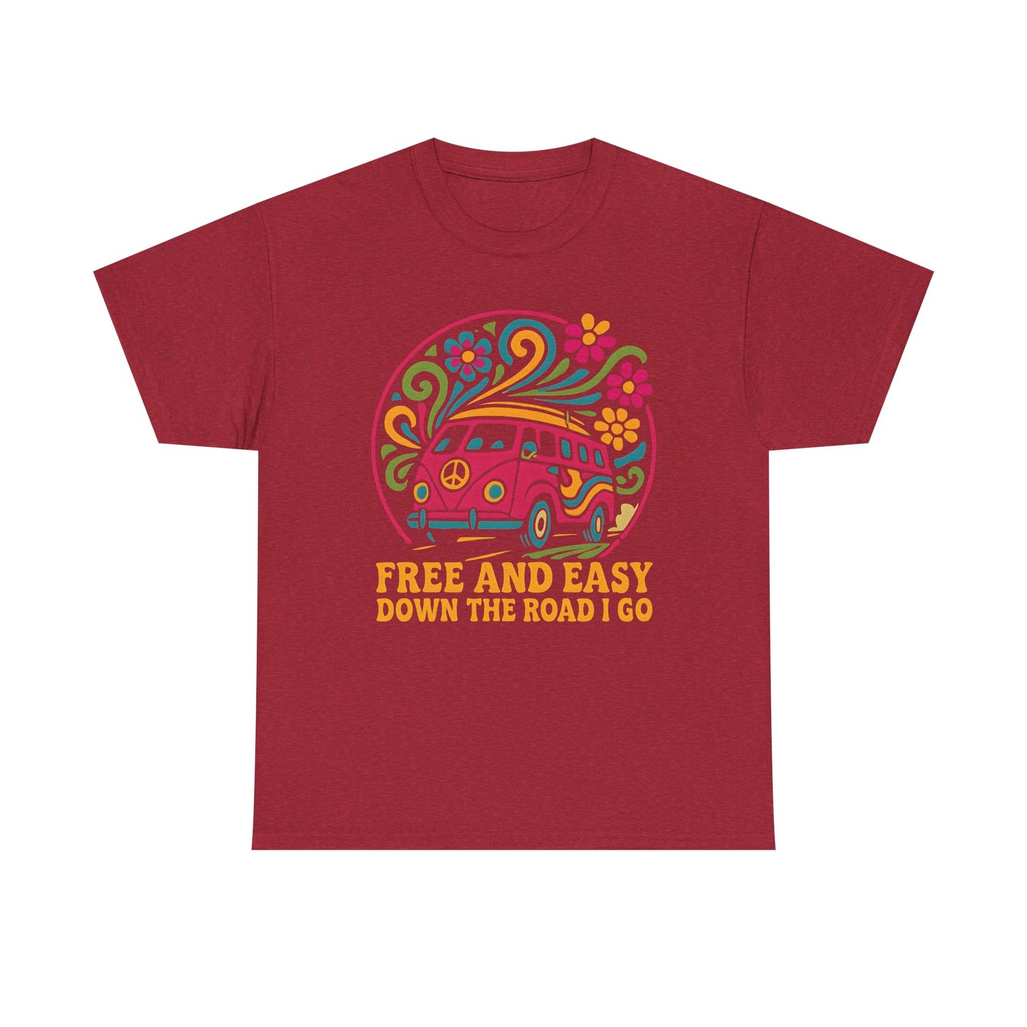 Free and Easy T-Shirt – Retro Hippie Van with Floral Freedom Vibes