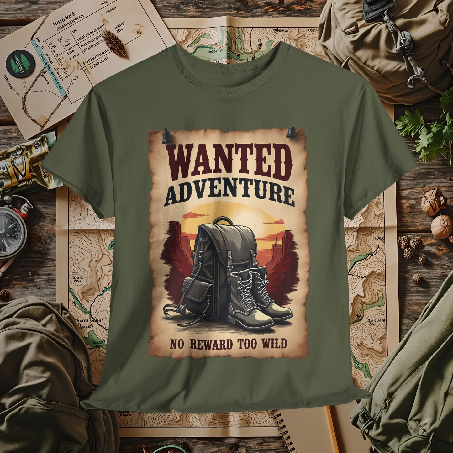 Wanted Adventure, No Reward too Wild, Outdoor Adventure T-Shirts | Camping, Hiking, Rafting & Kayaking Tees for Nature Lovers