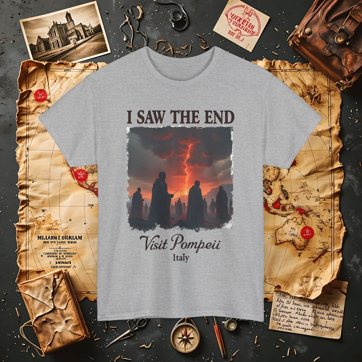 Pompeii Memories T-Shirt – Dark Tourism Shirt with Volcano Eruption Silhouette Art