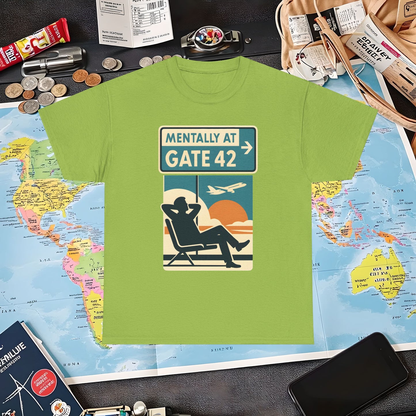 Mentally at Gate 42 Tee – Retro Airport Daydream Vibes Shirt Air Travel T-Shirts | Jetsetter, Airport, and International Flight Tees