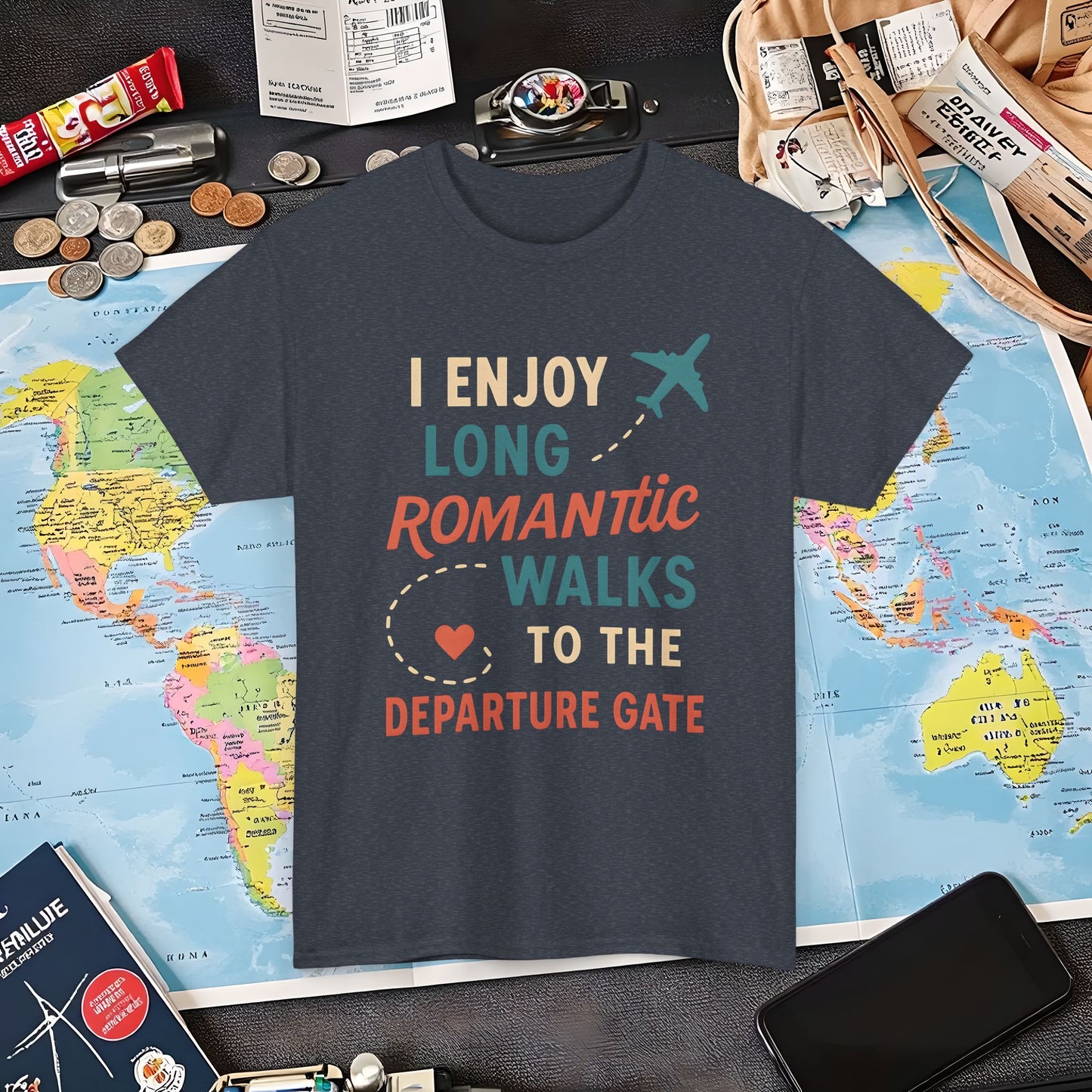 Long Romantic Walks to the Departure Gate Tee – Playful Vintage Travel Shirt Air Travel T-Shirts | Jetsetter, Airport, and International Flight Tees