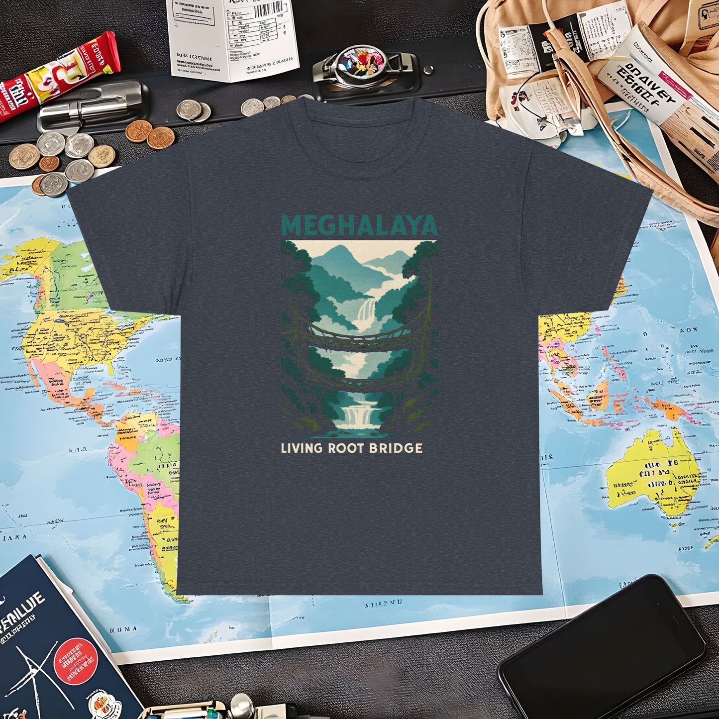 Living Root Bridges of Meghalaya – Hidden India Nature Adventure Tee Air Travel T-Shirts | Jetsetter, Airport, and International Flight Tees