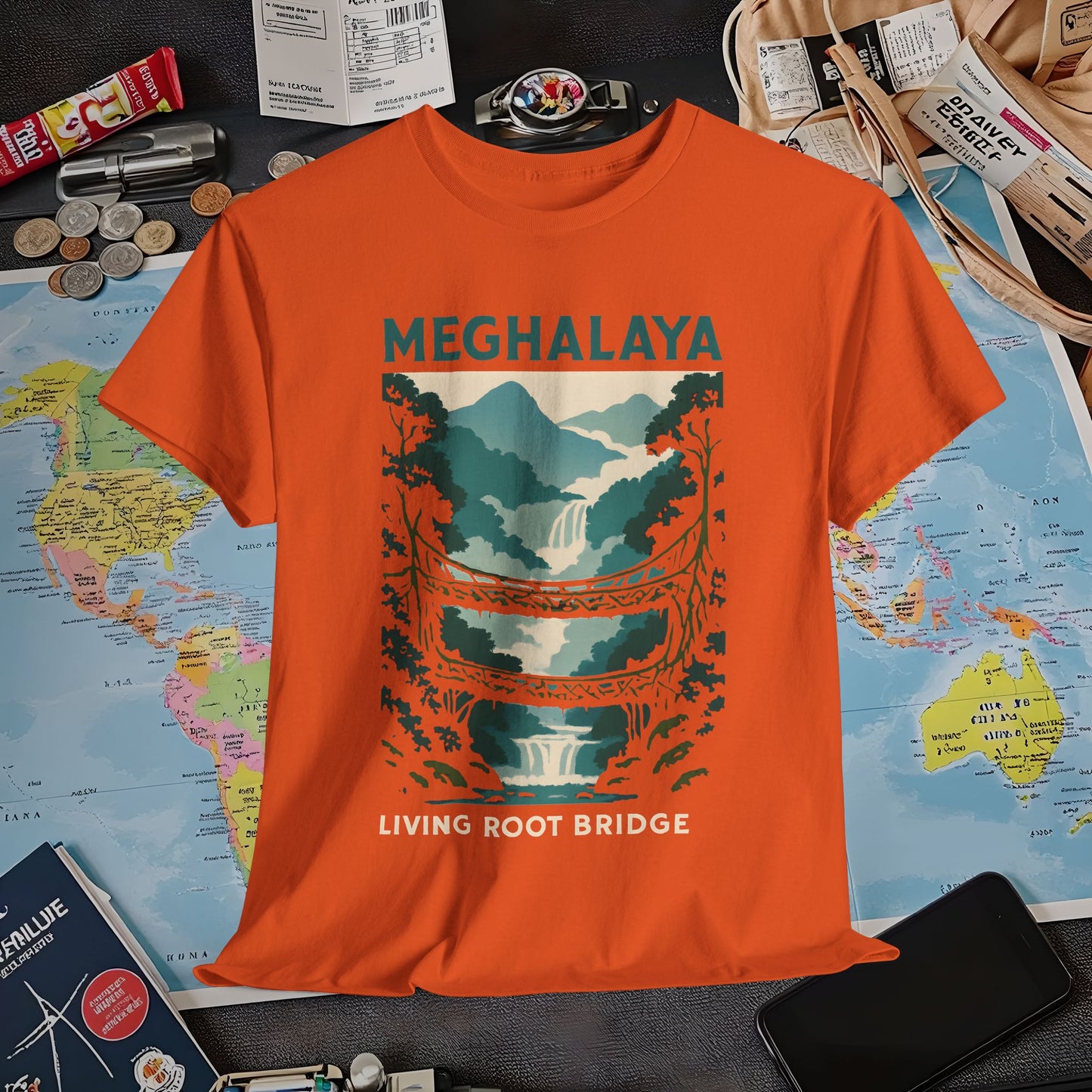 Living Root Bridges of Meghalaya – Hidden India Nature Adventure Tee Air Travel T-Shirts | Jetsetter, Airport, and International Flight Tees
