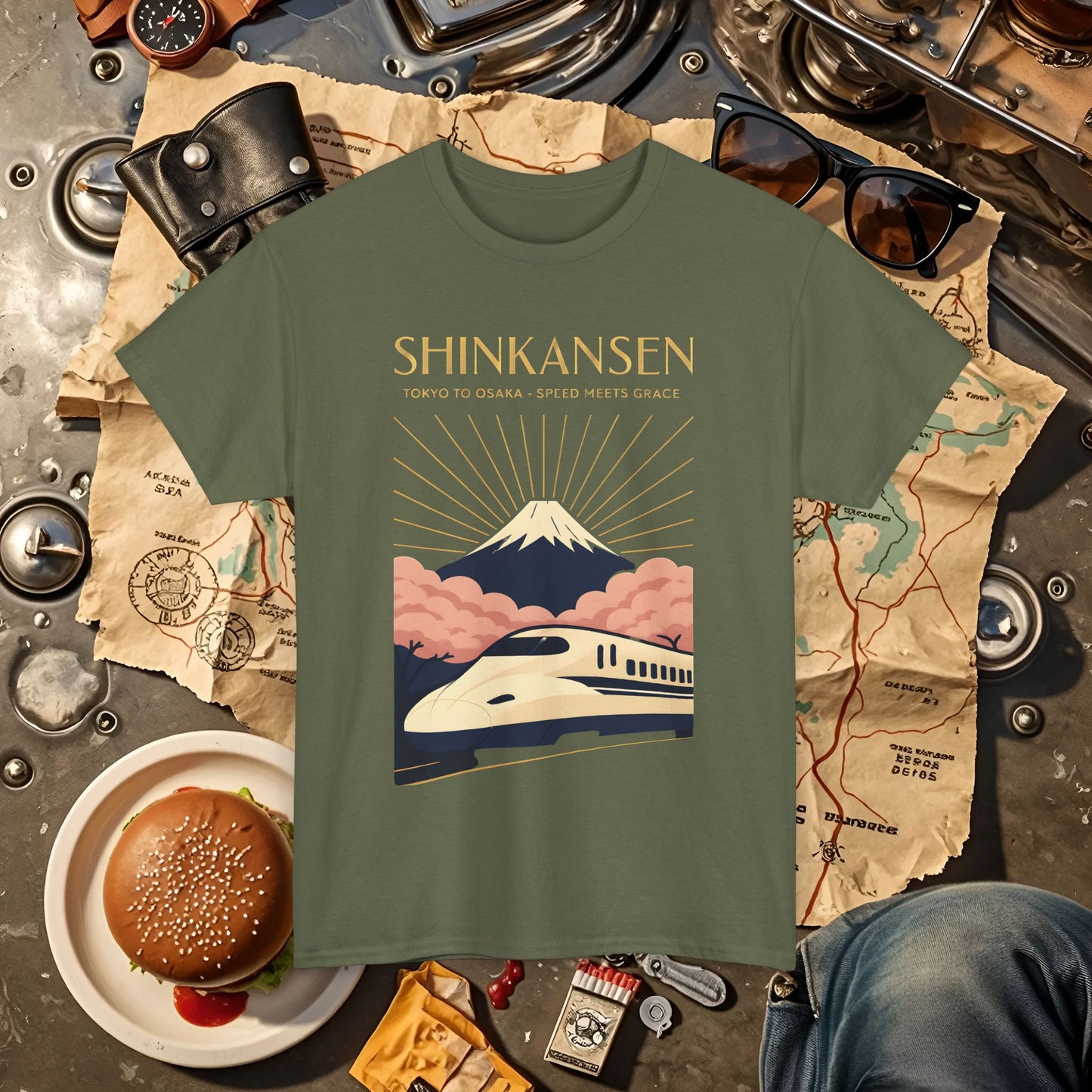 Shinkansen – Art Deco Speed & Grace Japanese Bullet Train Tee Road Trip & Vehicle Travel T-Shirts | Car, RV, and Motorcycle Adventure Tees