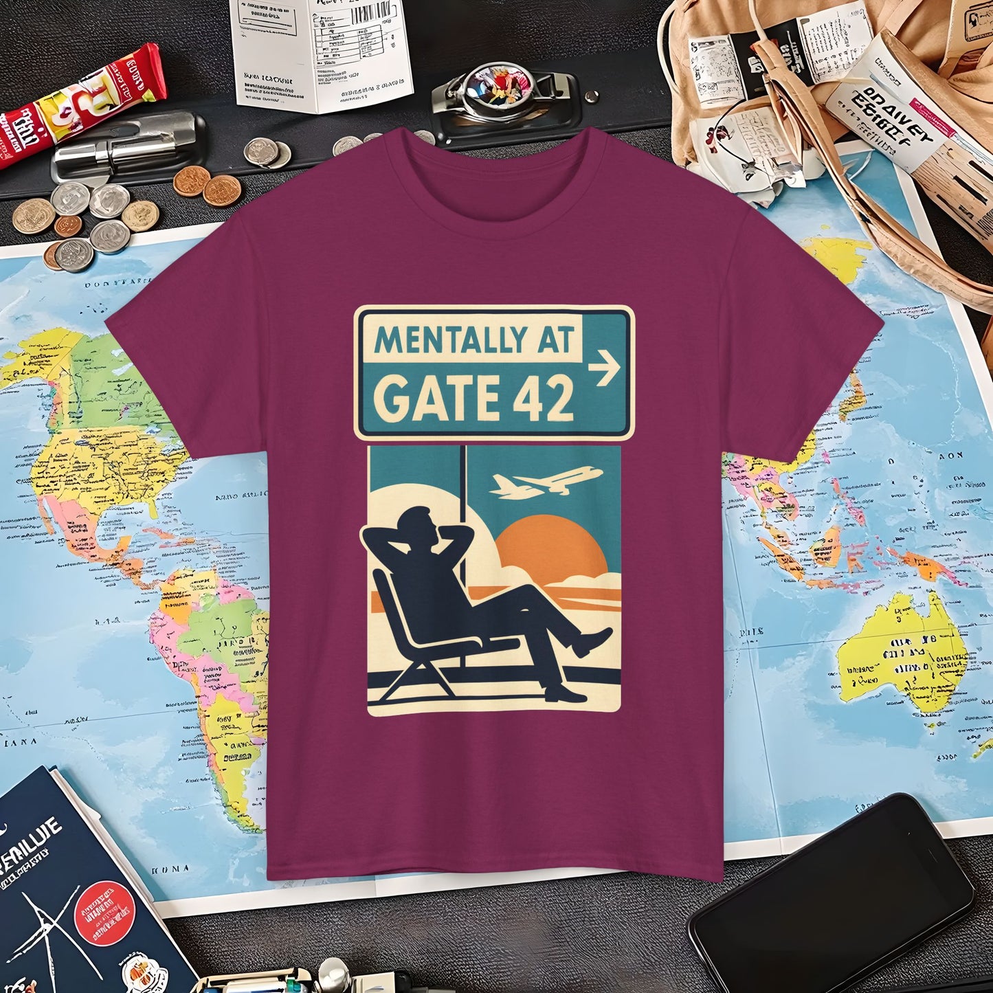 Mentally at Gate 42 Tee – Retro Airport Daydream Vibes Shirt Air Travel T-Shirts | Jetsetter, Airport, and International Flight Tees