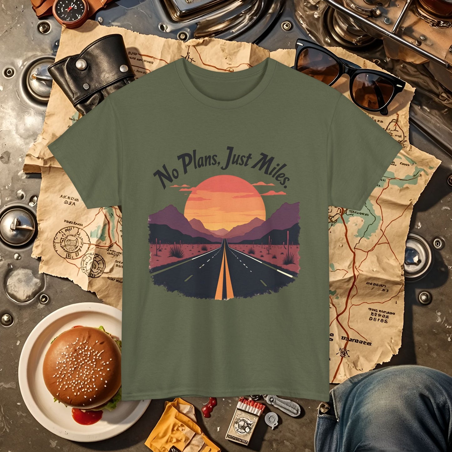 No Plans, Just Miles Adventure Road Unisex Cotton Tee - Travel Shirt, Road Trip Tee, Travel Lover Gift, Nature Lover Shirt, Vacation T-Shirt, Charity Donation