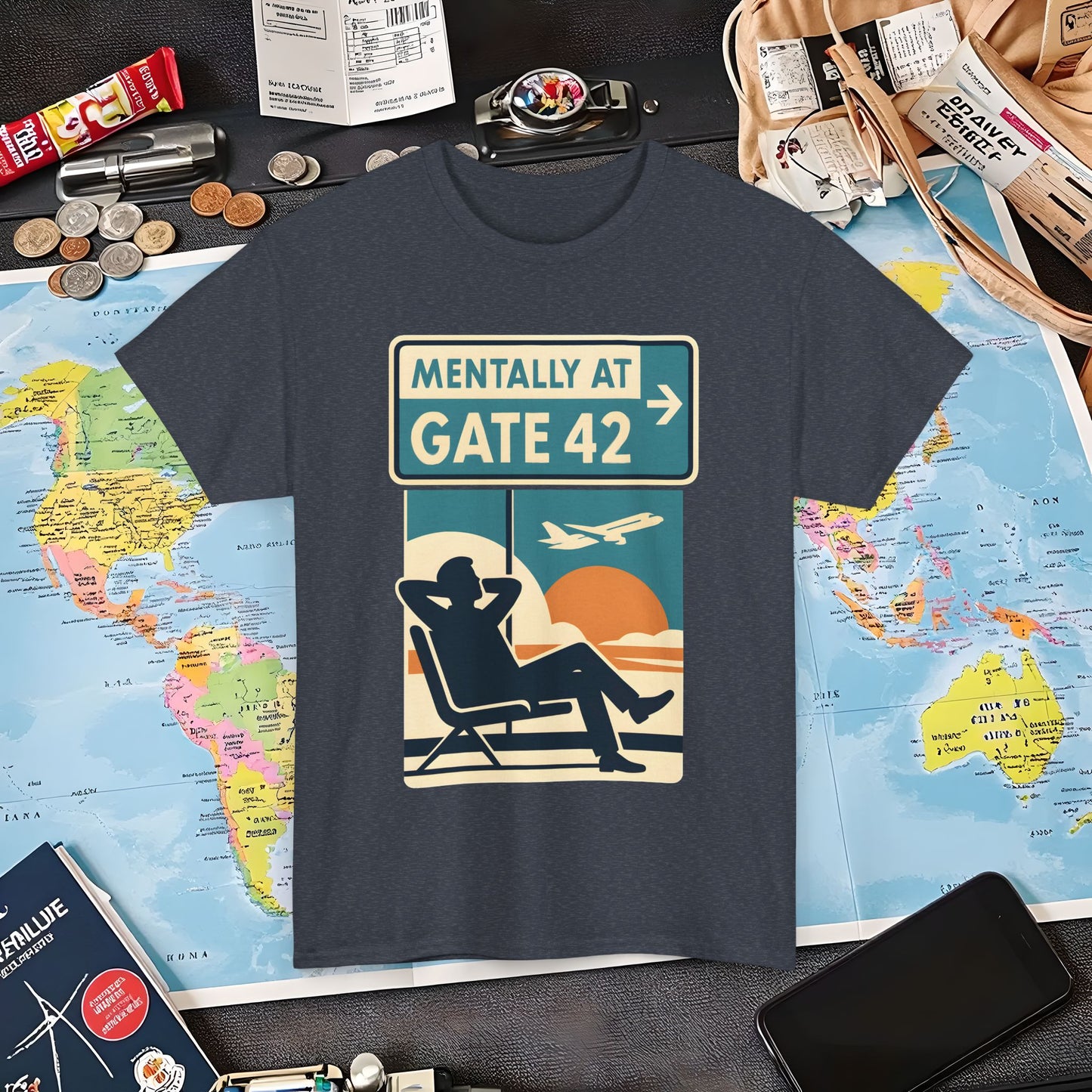 Mentally at Gate 42 Tee – Retro Airport Daydream Vibes Shirt Air Travel T-Shirts | Jetsetter, Airport, and International Flight Tees
