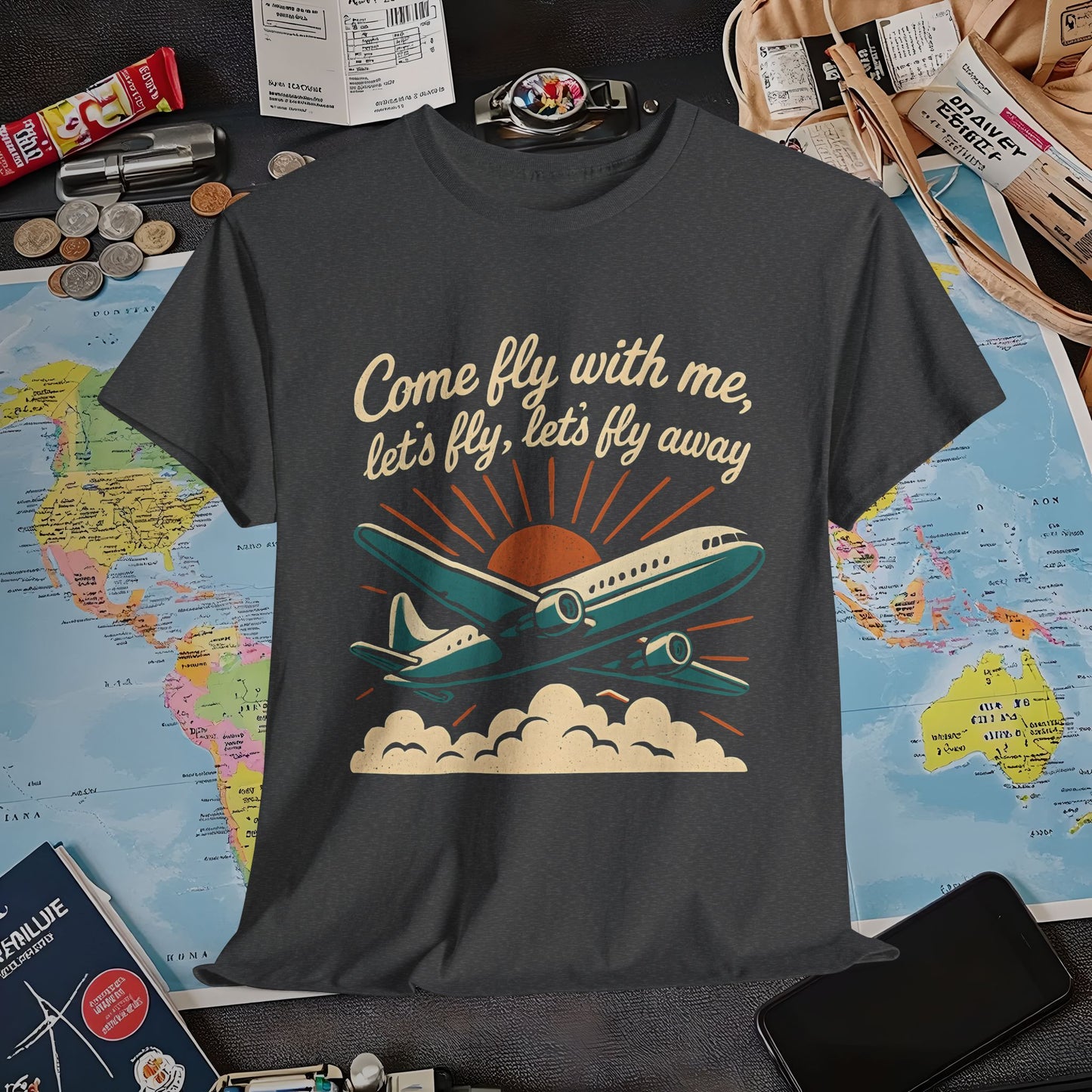 Come Fly With Me T-Shirt – Vintage Skybound Adventure with Retro Airplane DesignAir Travel T-Shirts | Jetsetter, Airport, and International Flight Tees