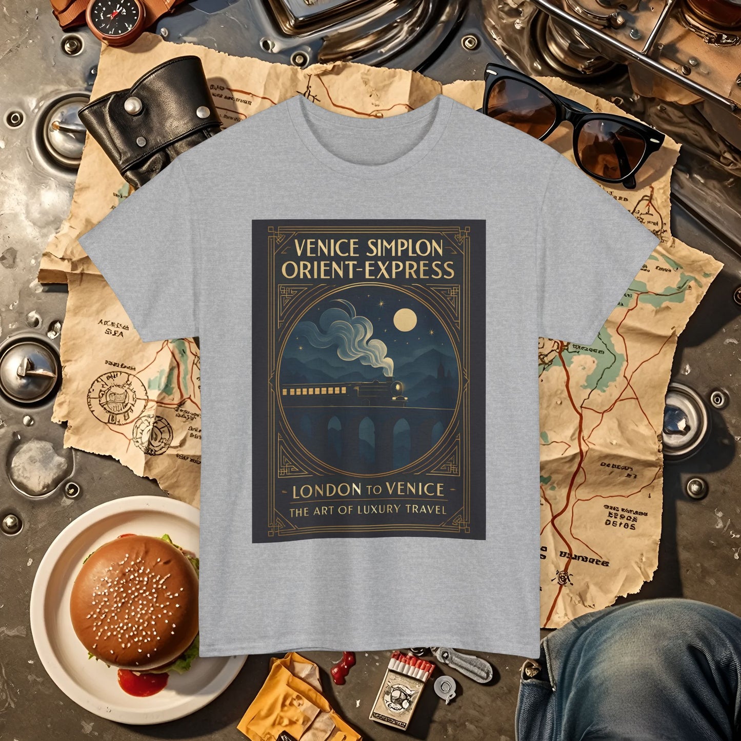 Orient Express at Night – Art Deco Venice Simplon Midnight Train Tee Road Trip & Vehicle Travel T-Shirts | Car, RV, and Motorcycle Adventure Tees