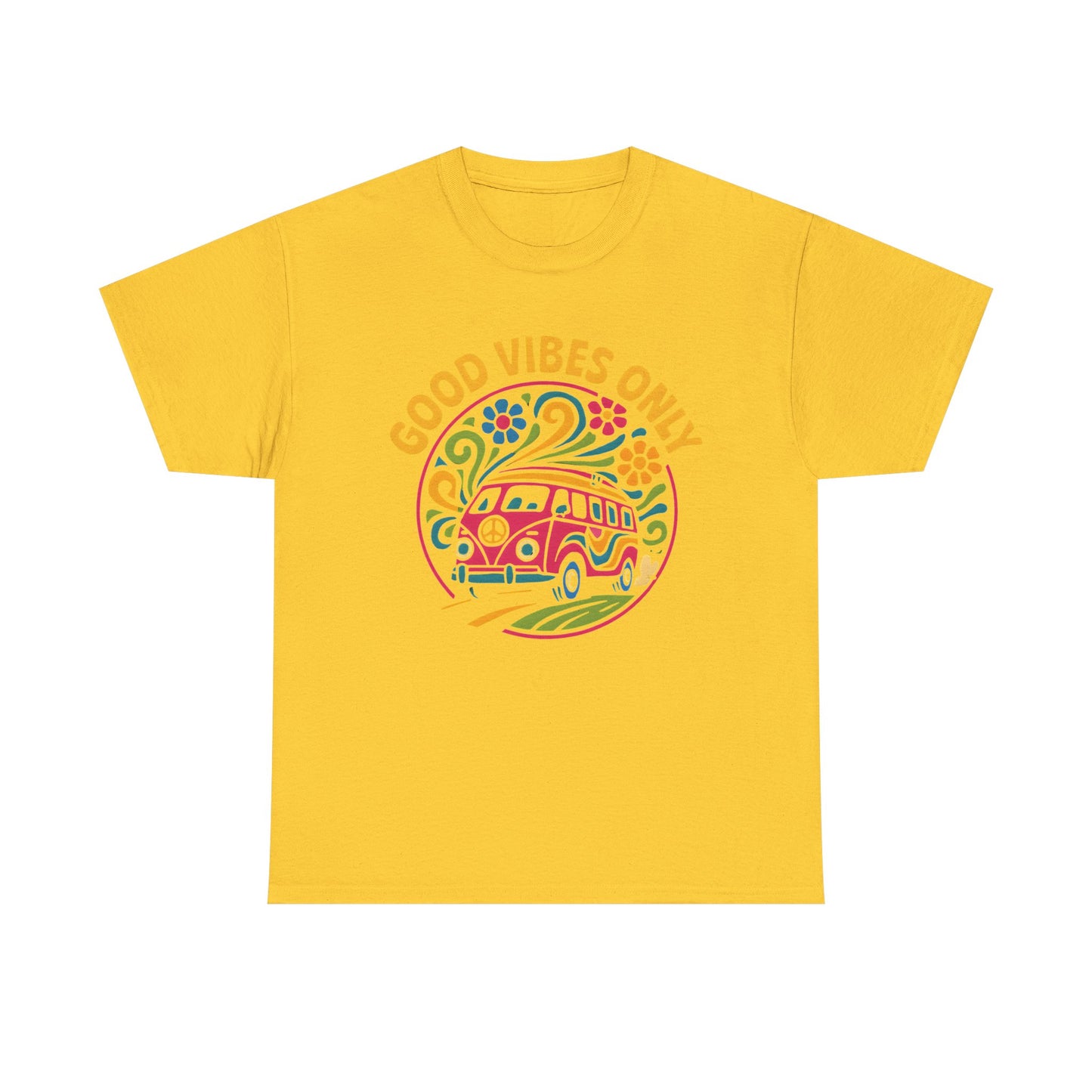 Good Vibes Only T-Shirt – Retro Hippie Van with 70s-Inspired Positivity Road Trip & Vehicle Travel T-Shirts | Car, RV, and Motorcycle Adventure Tees