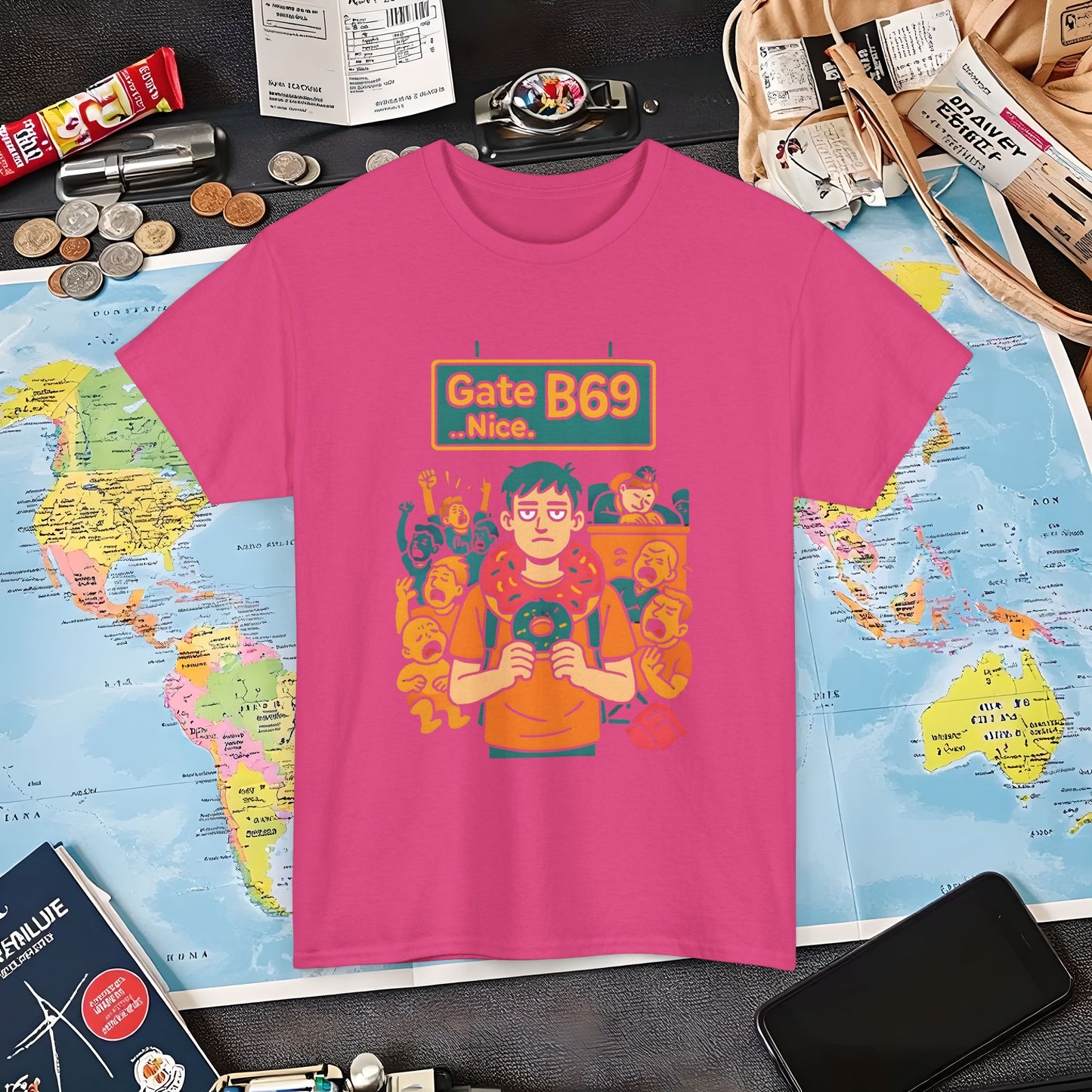 Gate B69 Deadpan Traveler T-Shirt — Chill at Chaotic Airport Terminal Layover Tee Air Travel T-Shirts | Jetsetter, Airport, and International Flight Tees