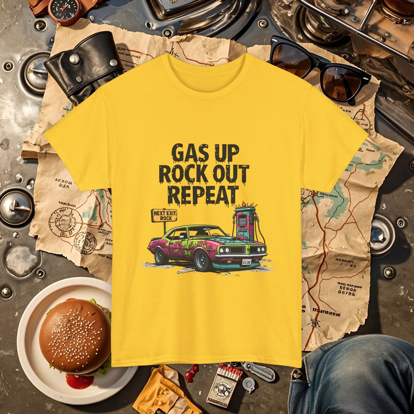 Gas Up, Rock Out and Repeat Road Trip & Vehicle Travel T-Shirts | Car, RV, and Motorcycle Adventure Tees