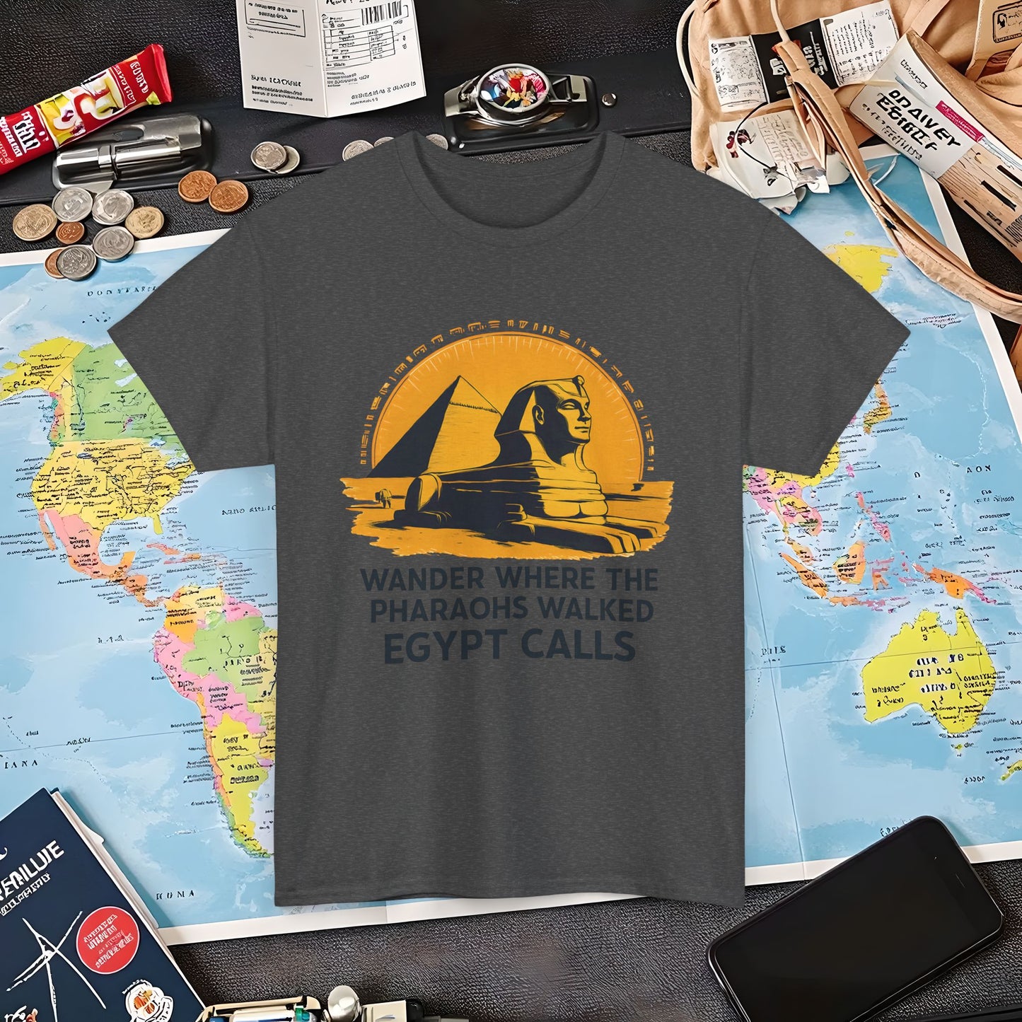 Wander Where Pharaohs Walked T-Shirt – Egypt Adventure Design Air Travel T-Shirts | Jetsetter, Airport, and International Flight Tees