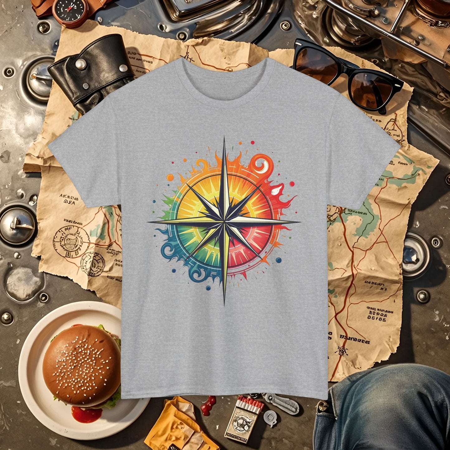 Psychedelic Compass Road Trip & Vehicle Travel T-Shirts | Car, RV, and Motorcycle Adventure Tees