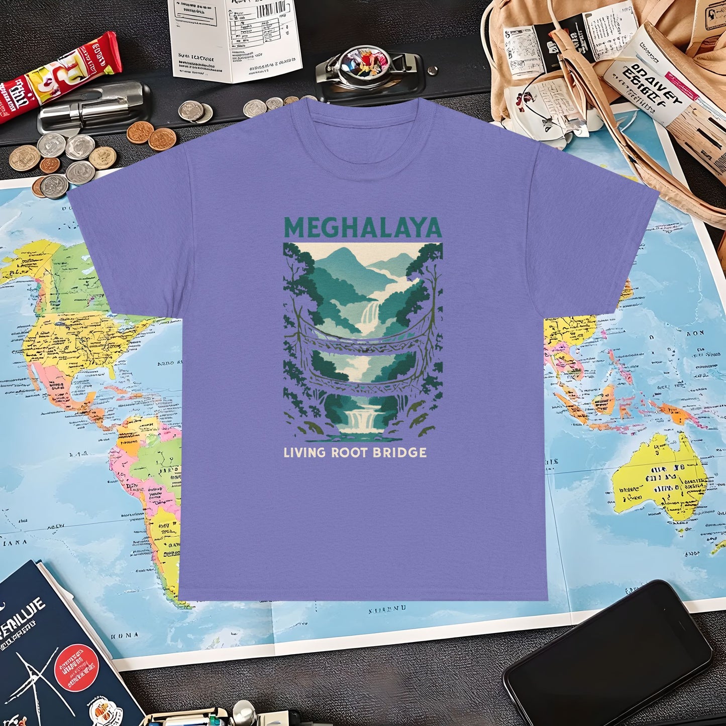 Living Root Bridges of Meghalaya – Hidden India Nature Adventure Tee Air Travel T-Shirts | Jetsetter, Airport, and International Flight Tees