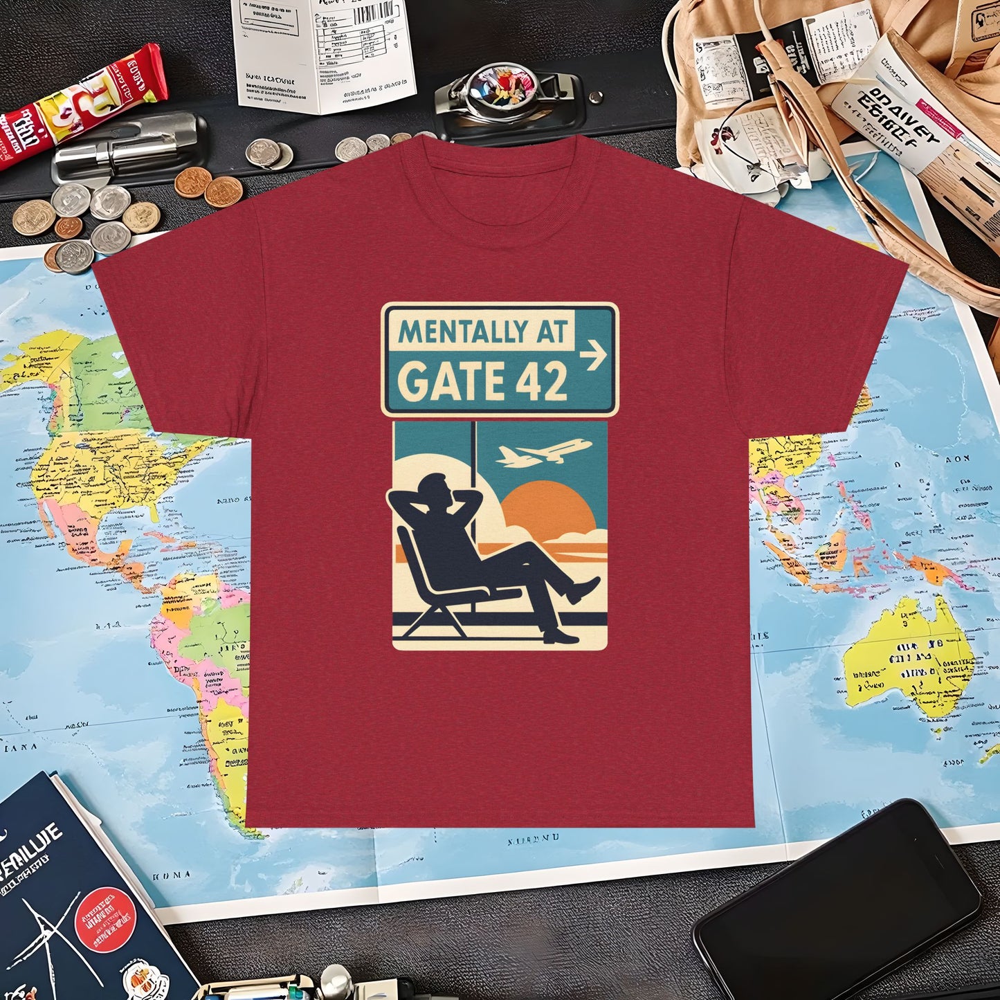 Mentally at Gate 42 Tee – Retro Airport Daydream Vibes Shirt Air Travel T-Shirts | Jetsetter, Airport, and International Flight Tees
