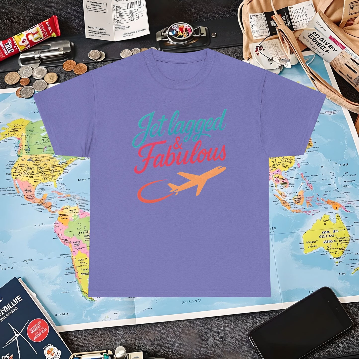 Jet Lagged and Fabulous T-Shirt – Neon Retro Airplane Travel Tee for Frequent Flyers & Stylish Globetrotters Air Travel T-Shirts | Jetsetter, Airport, and International Flight Tees