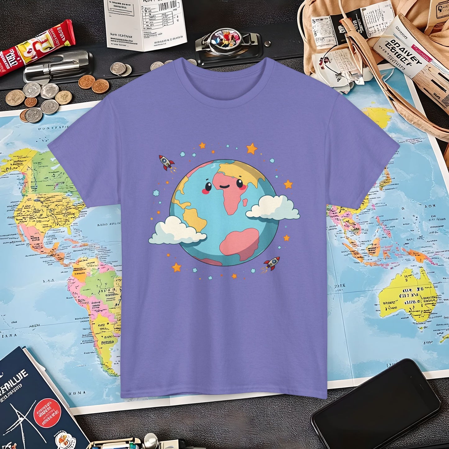 Kawaii Globe Air Travel T-Shirts | Jetsetter, Airport, and International Flight Tees