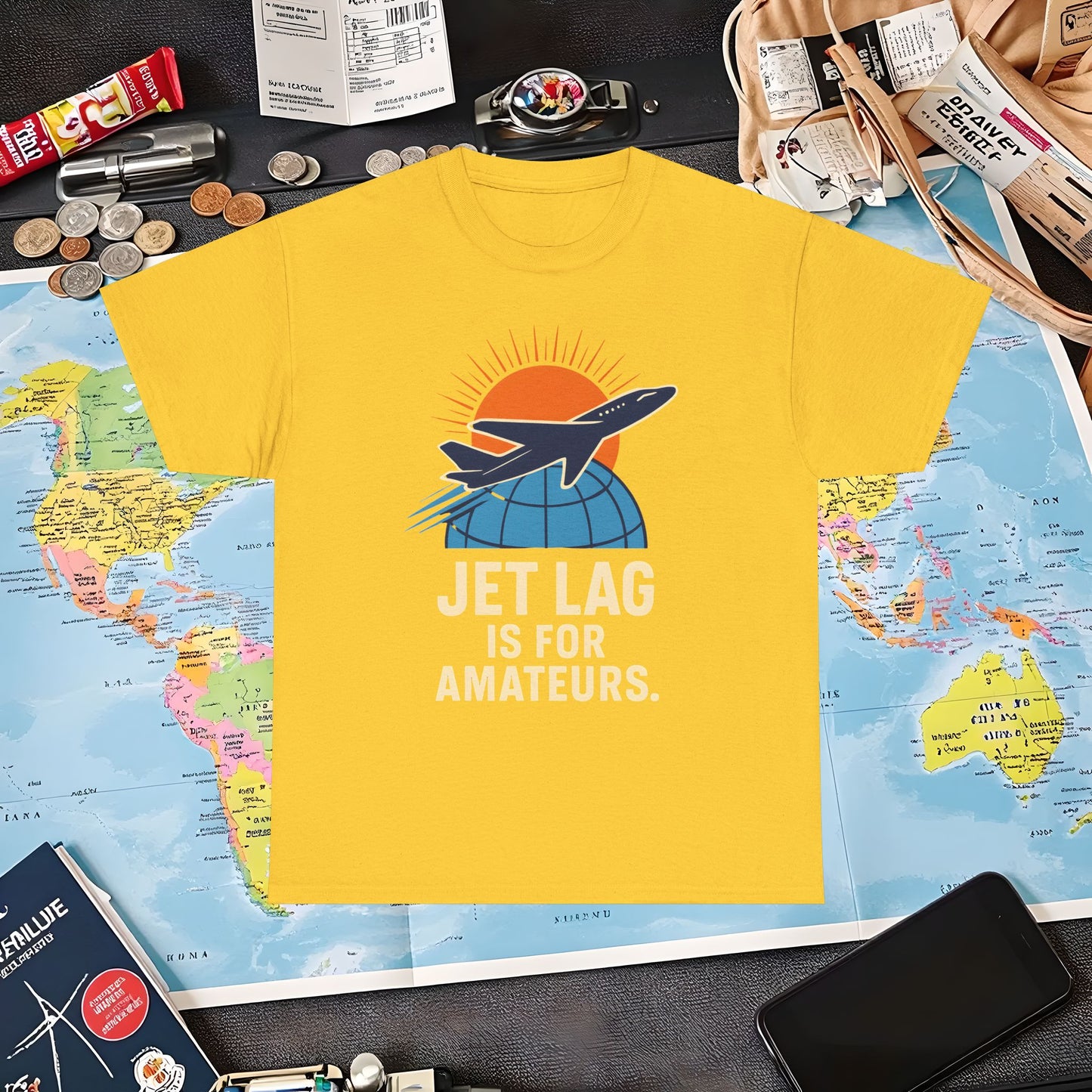 Jet Lag Is for Amateurs Vintage Jet Airplane Globe Bold Quote T-Shirt Air Travel T-Shirts | Jetsetter, Airport, and International Flight Tees