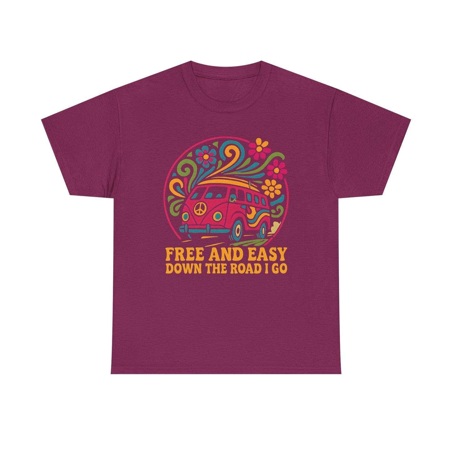 Free and Easy T-Shirt – Retro Hippie Van with Floral Freedom Vibes