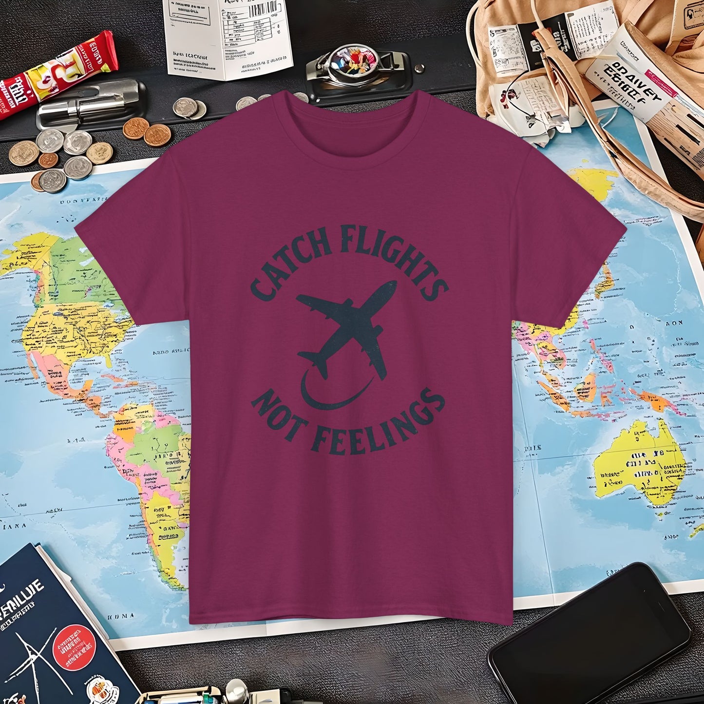 Catch Flights Not Feelings – Vintage Travel Vibes Tee Air Travel T-Shirts | Jetsetter, Airport, and International Flight Tees
