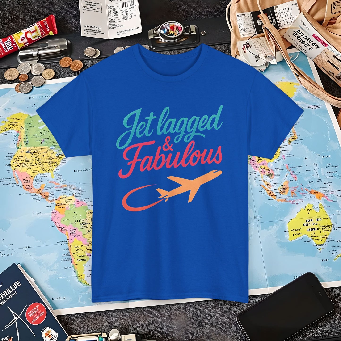 Jet Lagged and Fabulous T-Shirt – Neon Retro Airplane Travel Tee for Frequent Flyers & Stylish Globetrotters Air Travel T-Shirts | Jetsetter, Airport, and International Flight Tees