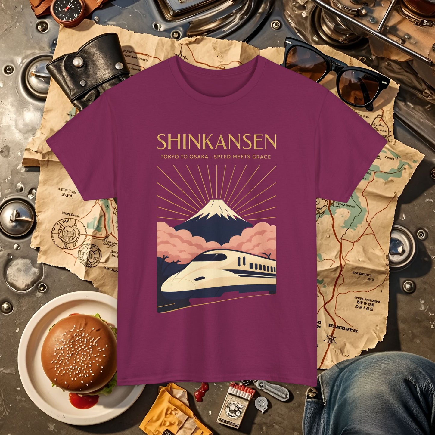 Shinkansen – Art Deco Speed & Grace Japanese Bullet Train Tee Road Trip & Vehicle Travel T-Shirts | Car, RV, and Motorcycle Adventure Tees