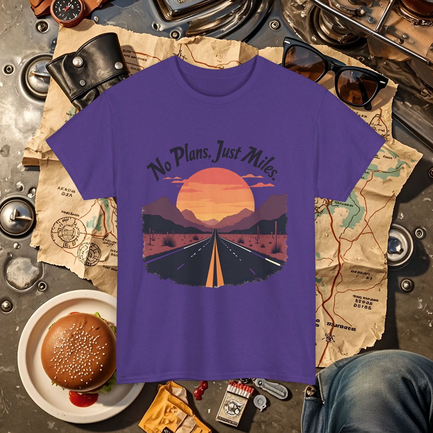 No Plans, Just Miles Adventure Road Unisex Cotton Tee - Travel Shirt, Road Trip Tee, Travel Lover Gift, Nature Lover Shirt, Vacation T-Shirt, Charity Donation