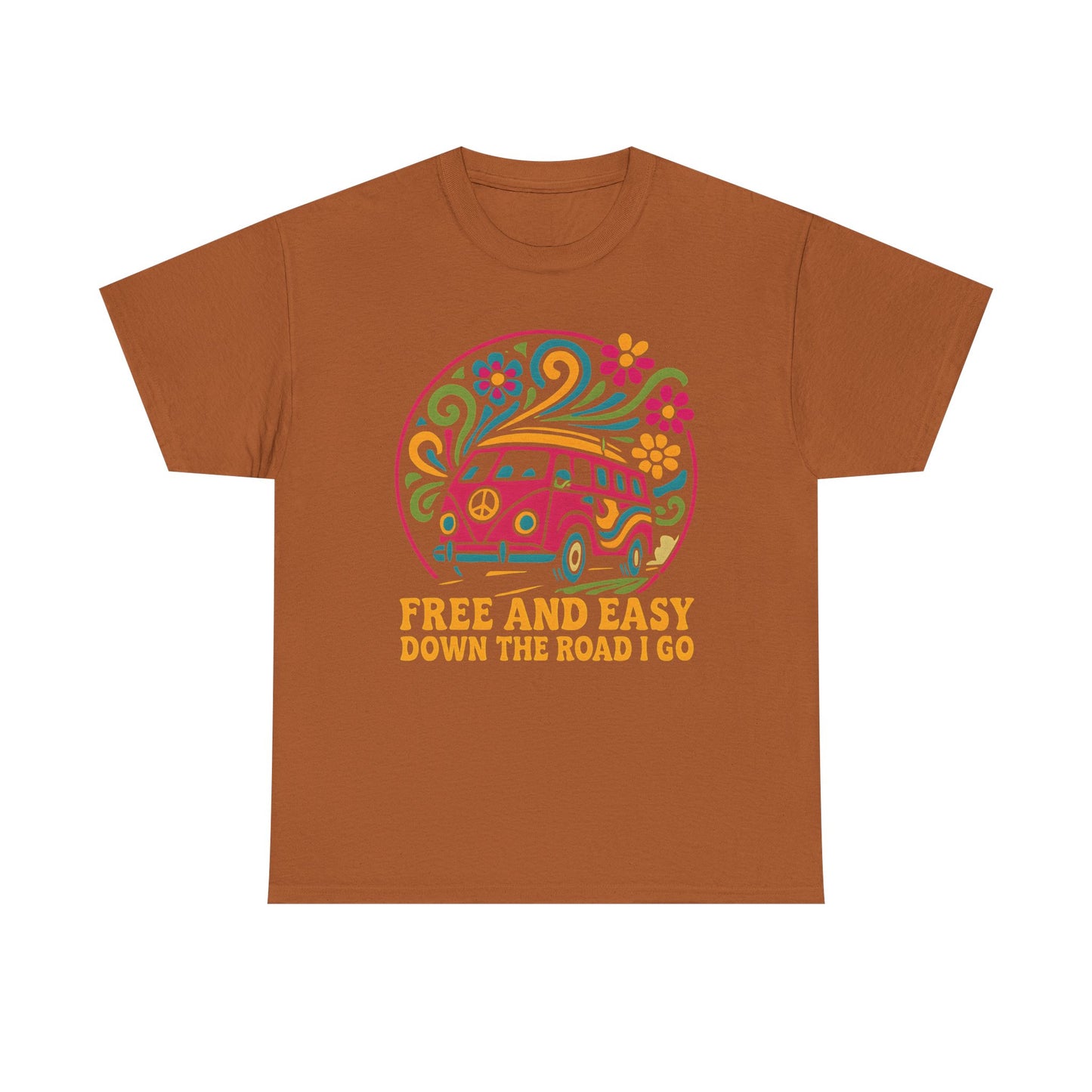 Free and Easy T-Shirt – Retro Hippie Van with Floral Freedom Vibes