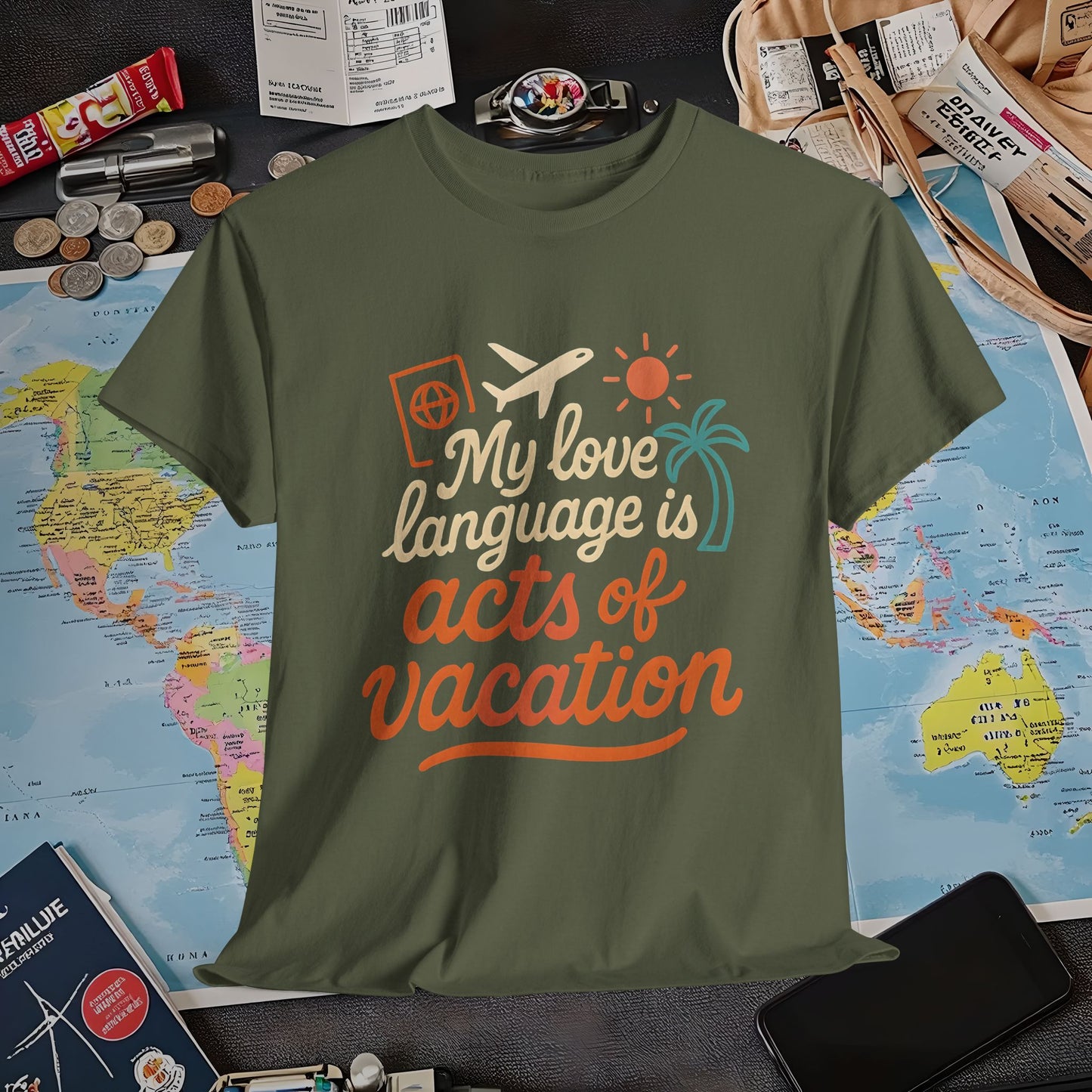 My Love Language Is Acts of Vacation – Retro Travel Love Tee | Layover Club Air Travel T-Shirts | Jetsetter, Airport, and International Flight Tees