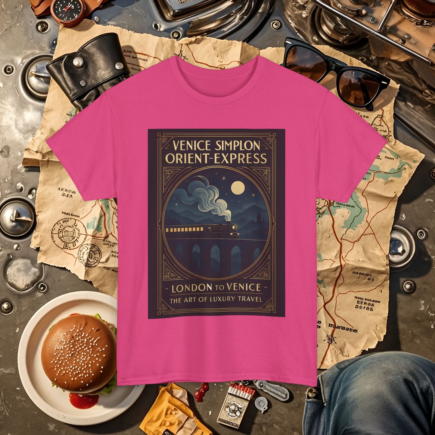 Orient Express at Night – Art Deco Venice Simplon Midnight Train Tee Road Trip & Vehicle Travel T-Shirts | Car, RV, and Motorcycle Adventure Tees