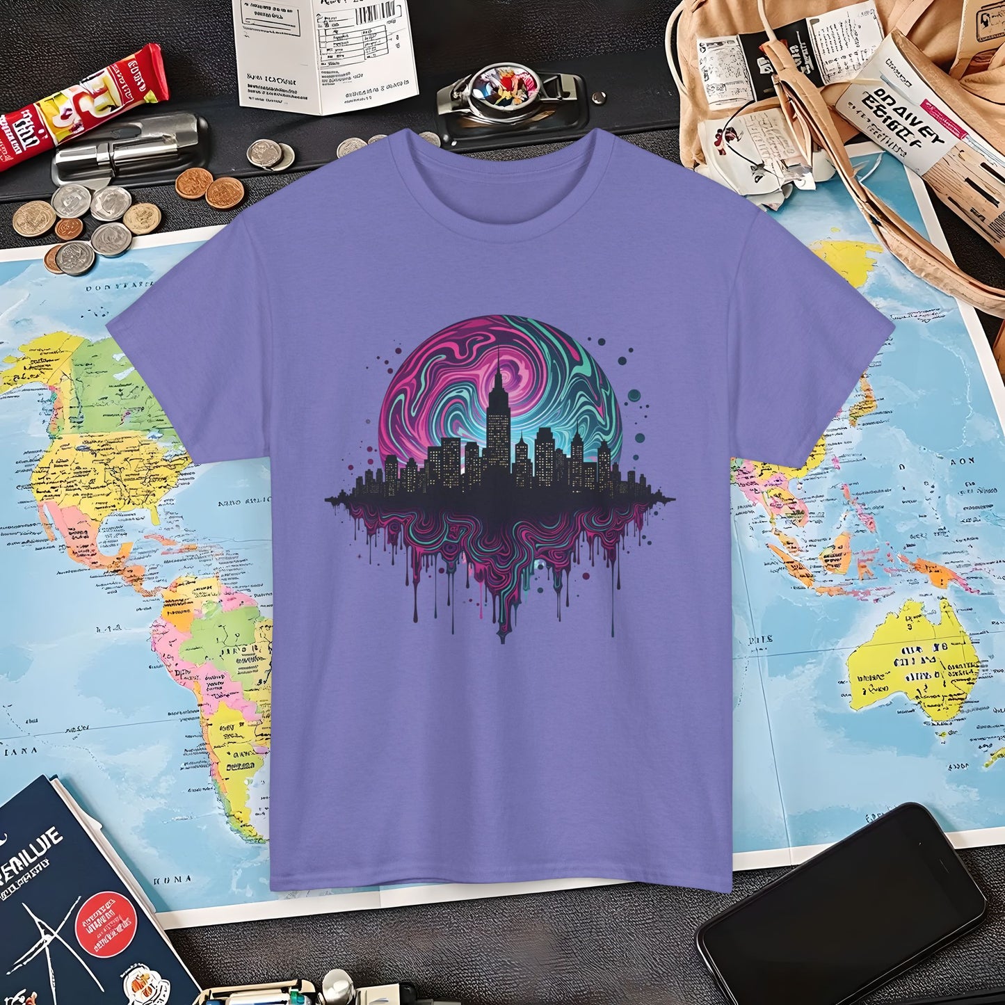 Psychedelic Skyline Air Travel T-Shirts | Jetsetter, Airport, and International Flight Tees