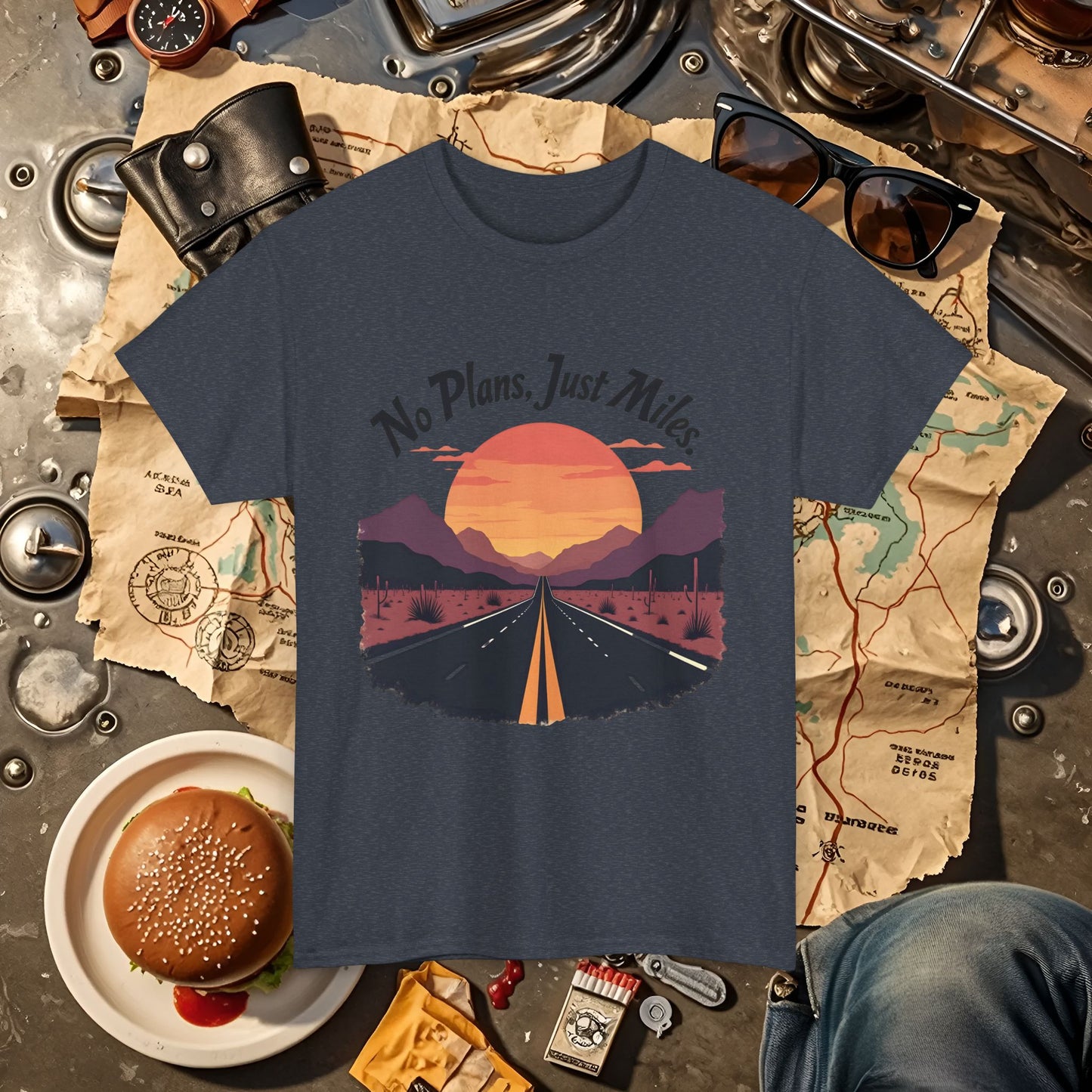 No Plans, Just Miles Adventure Road Unisex Cotton Tee - Travel Shirt, Road Trip Tee, Travel Lover Gift, Nature Lover Shirt, Vacation T-Shirt, Charity Donation