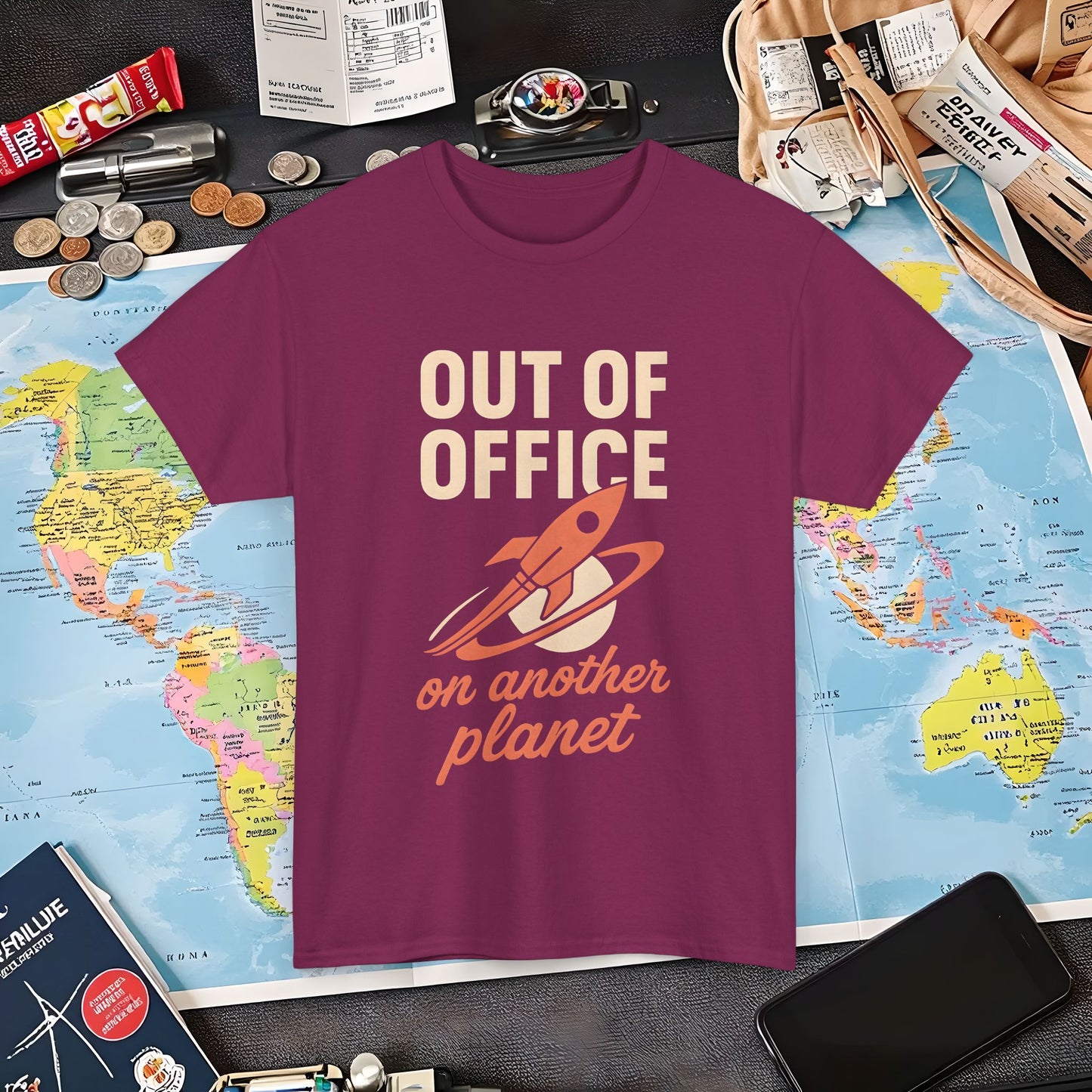 Out of Office, On Another Planet – Retro Rocket Escape Tee Air Travel T-Shirts | Jetsetter, Airport, and International Flight Tees