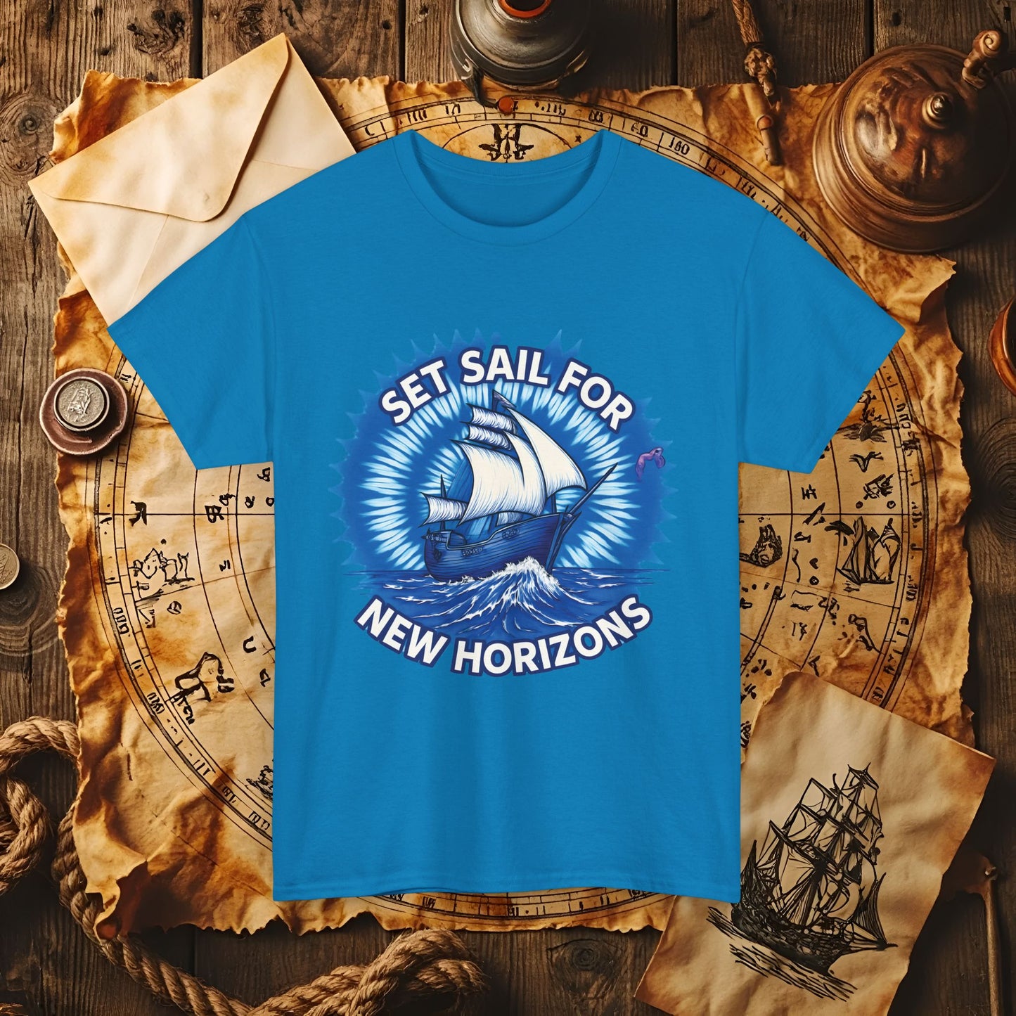 Set Sail for New Horizons T-Shirt – Old Tall Ship on Rough Water Design | Funny & Stylish Tees for Ocean Adventures