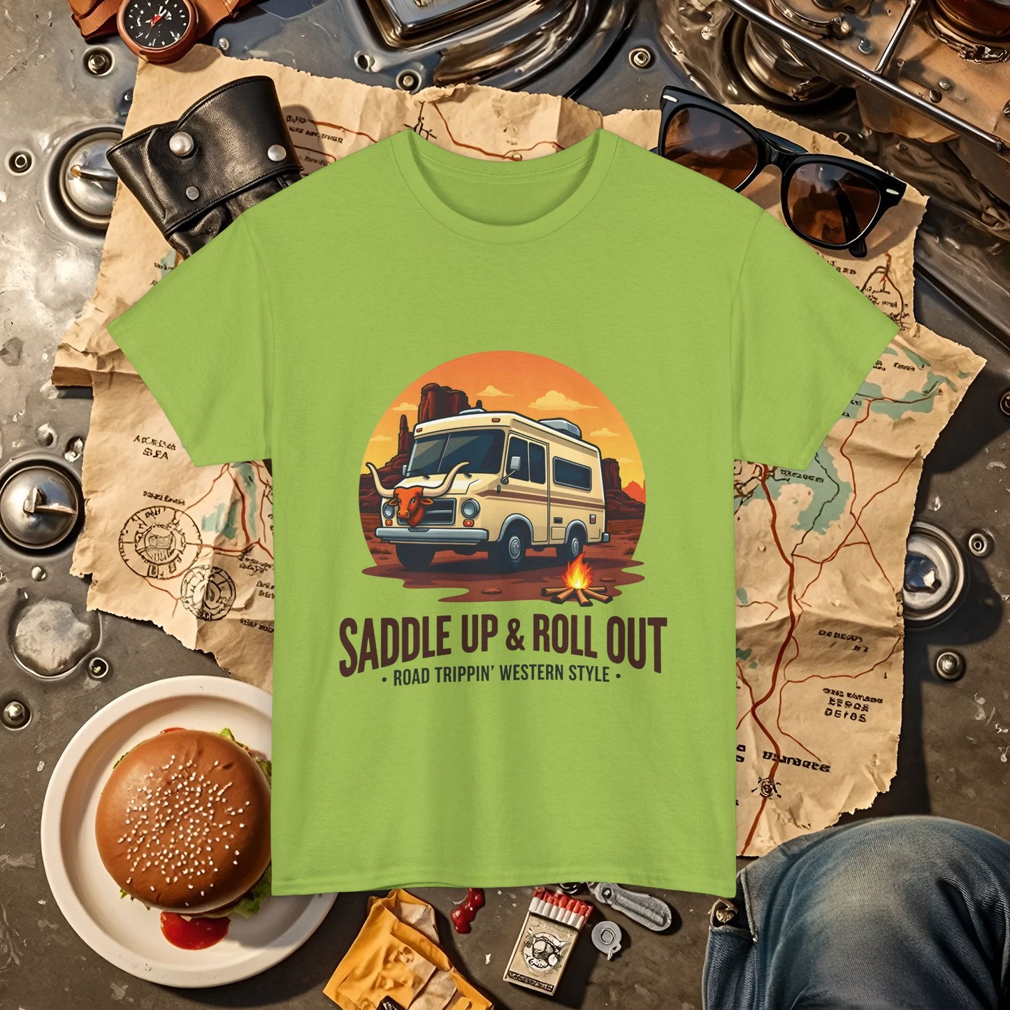 Saddle Up and Roll out Road Trip & Vehicle Travel T-Shirts | Car, RV, and Motorcycle Adventure Tees