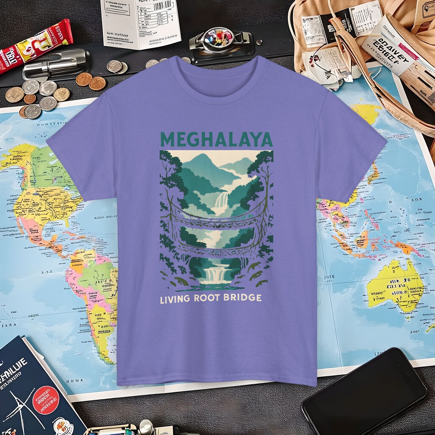 Living Root Bridges of Meghalaya – Hidden India Nature Adventure Tee Air Travel T-Shirts | Jetsetter, Airport, and International Flight Tees